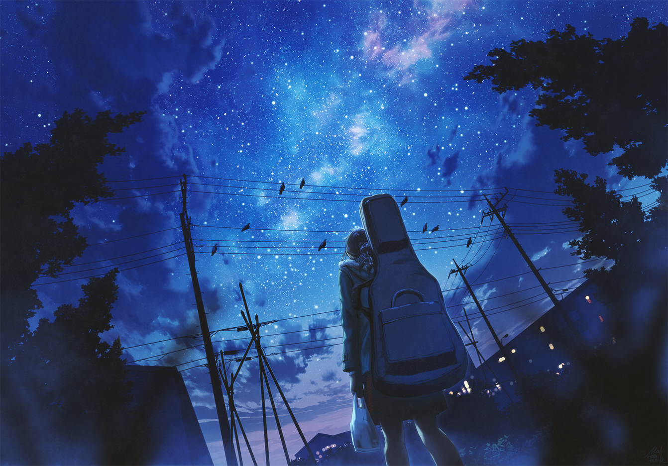 Stars Emotional Night Sky Sky Anime Anime Girls 1342x937