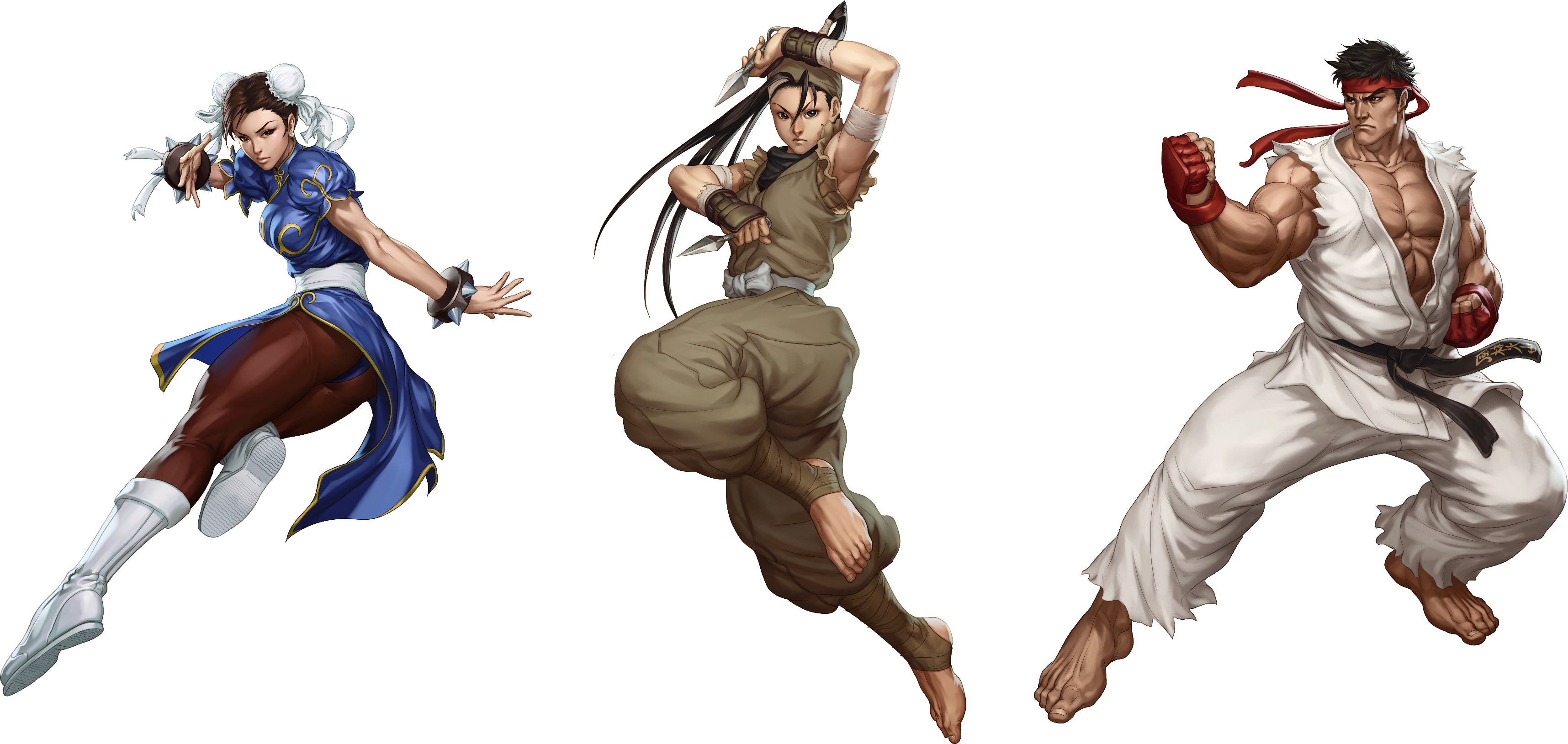 Street Fighter Video Games Chun Li Ryu Collage 3432x1629