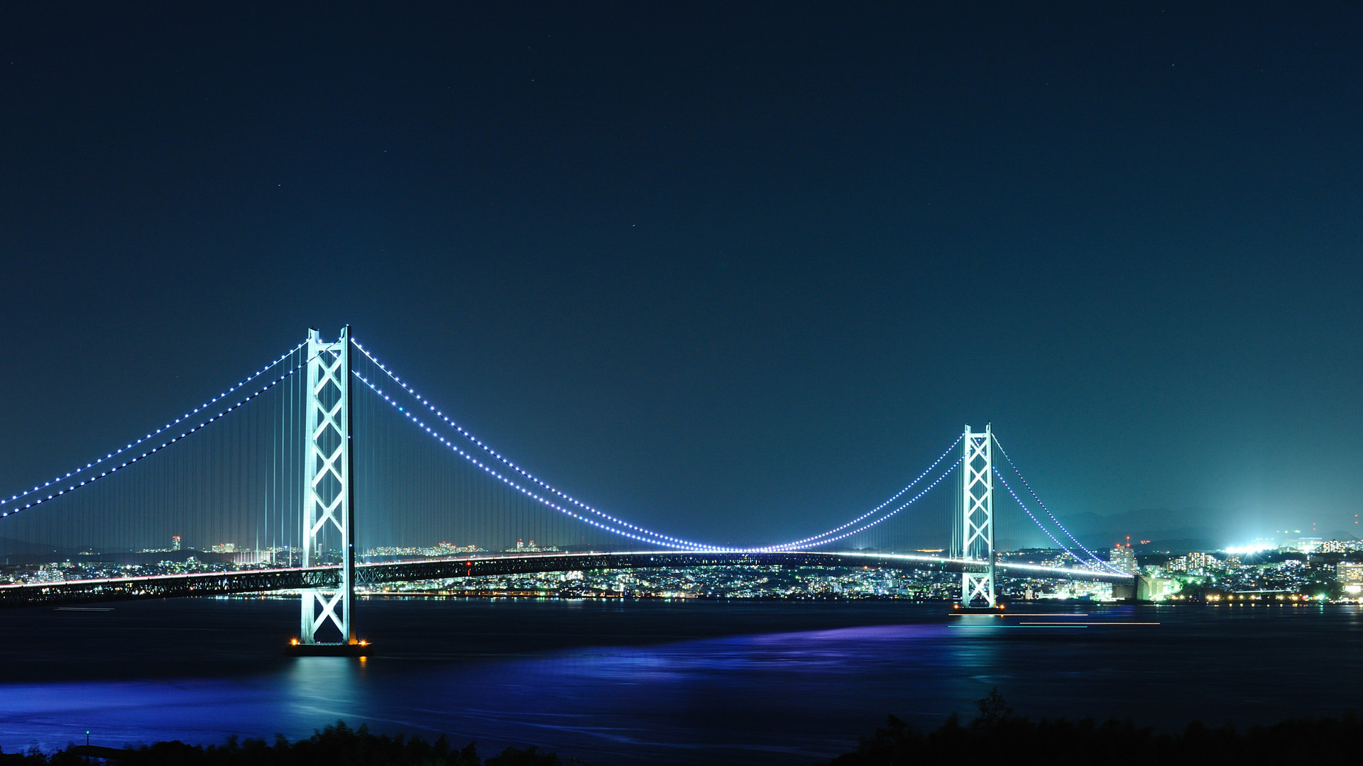 Man Made Bridge Akashi Kaiky Bridge Japan Blue 1920x1080