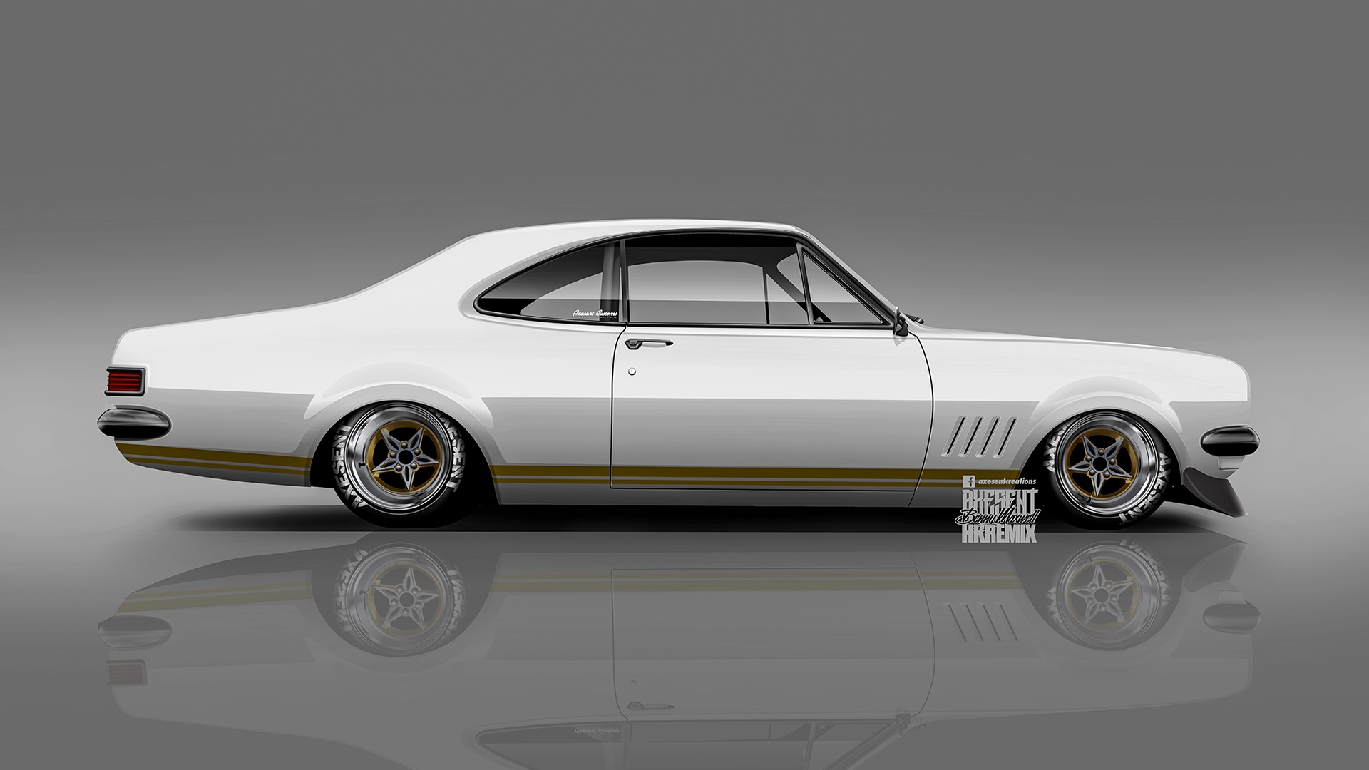 Axesent Creations Render Muscle Car Holden Australian Cars Holden Monaro Side View White Cars 1920x1080