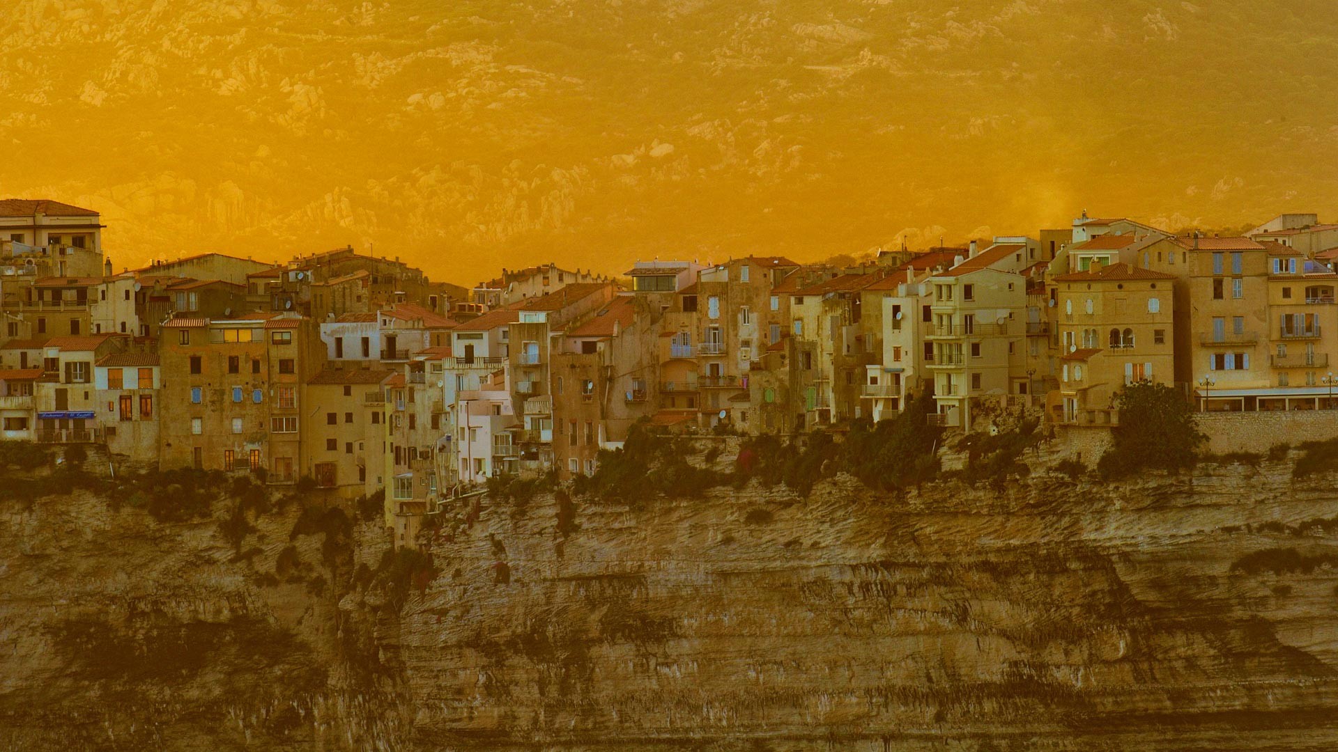 Architecture Building House Town Corsica France Cliff Filter Old Building Trees Mountains Rock 1920x1080