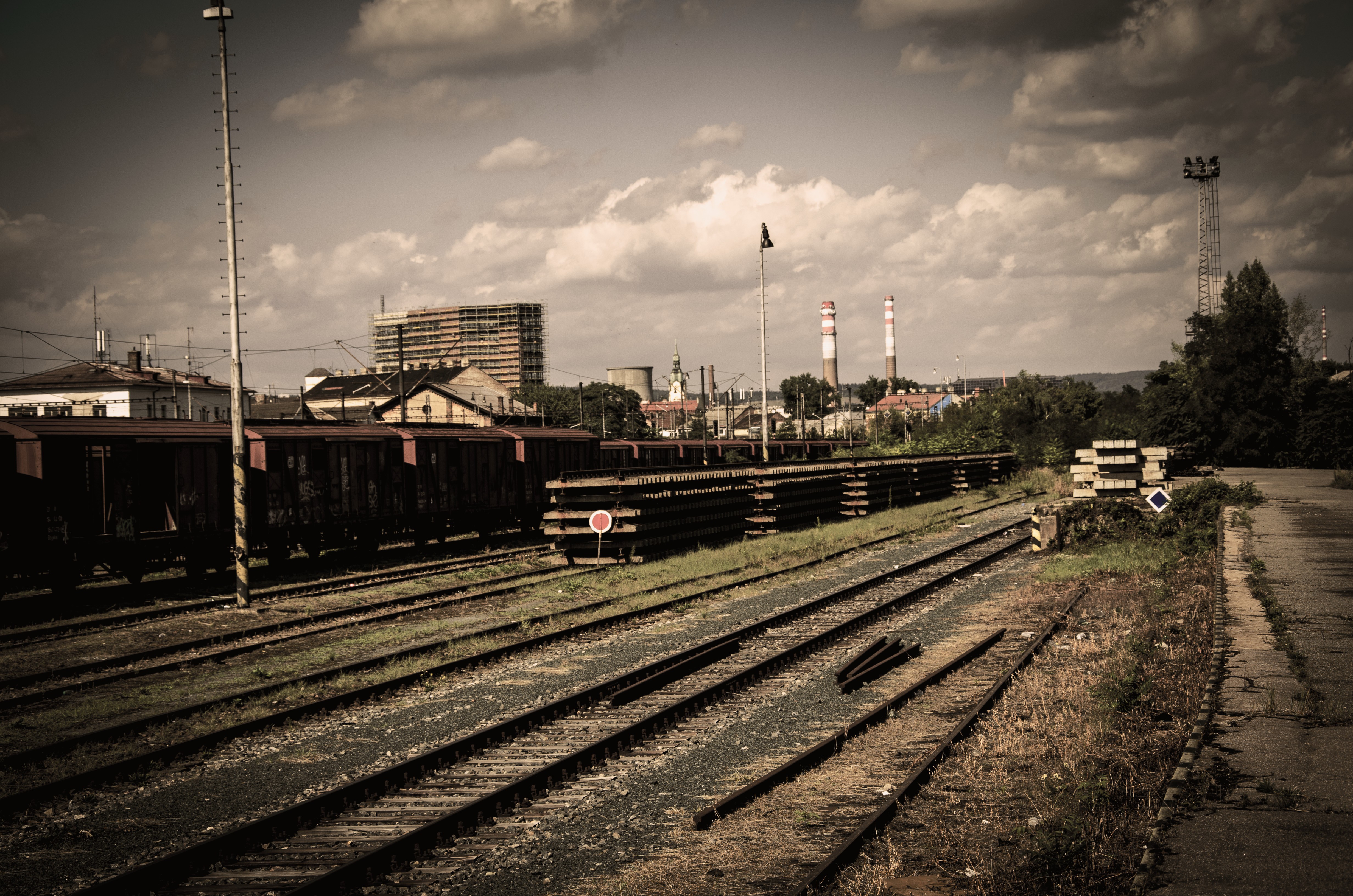 Train Train Station Old Rail Yard Sky Clouds Pripyat Abandoned Railway Muted Ukraine 4928x3264