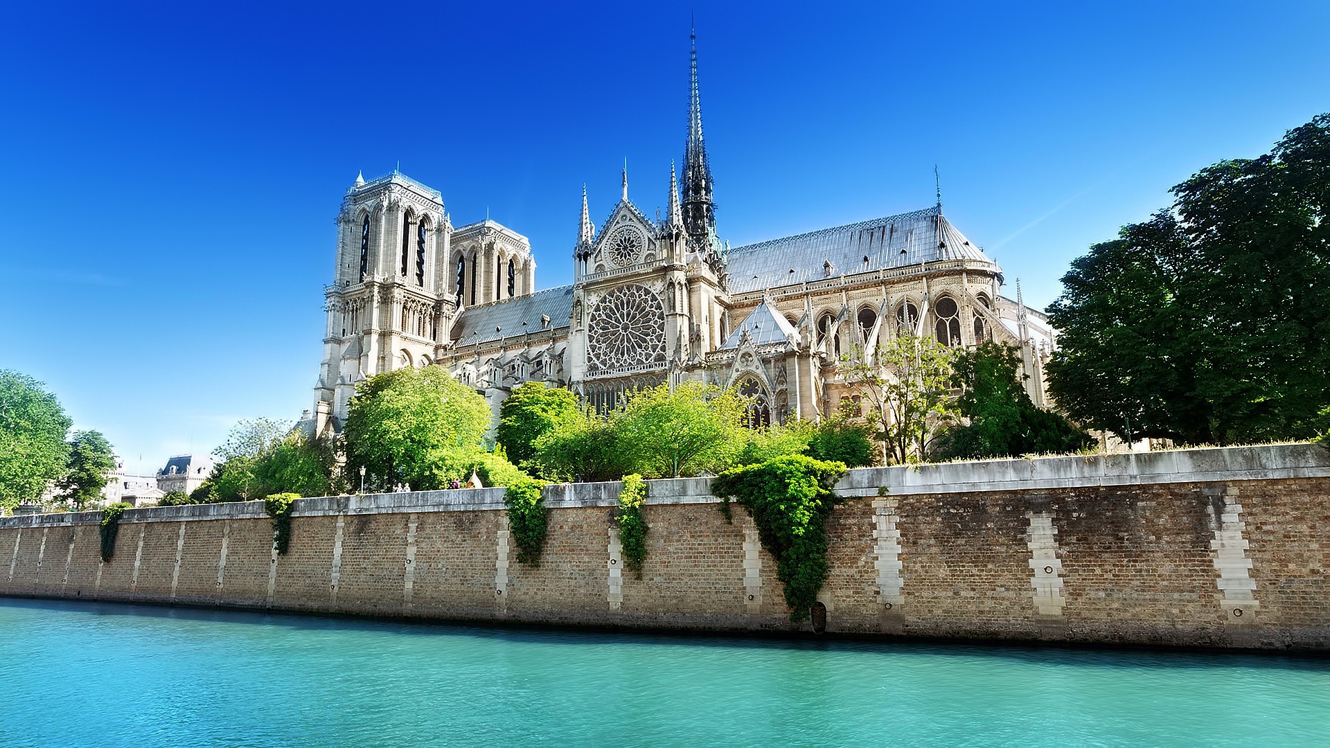 Notre Dame Building Water Paris France 1920x1080