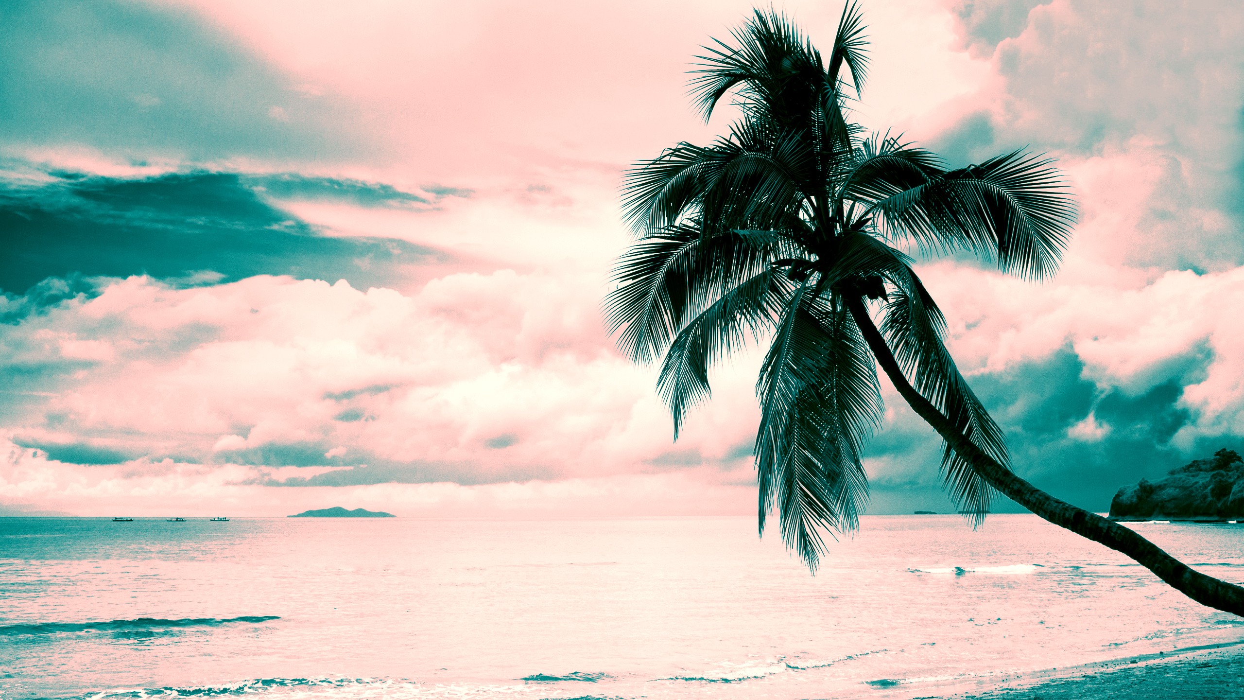 Beach Pink Turquoise Clouds Pink Clouds 2560x1440