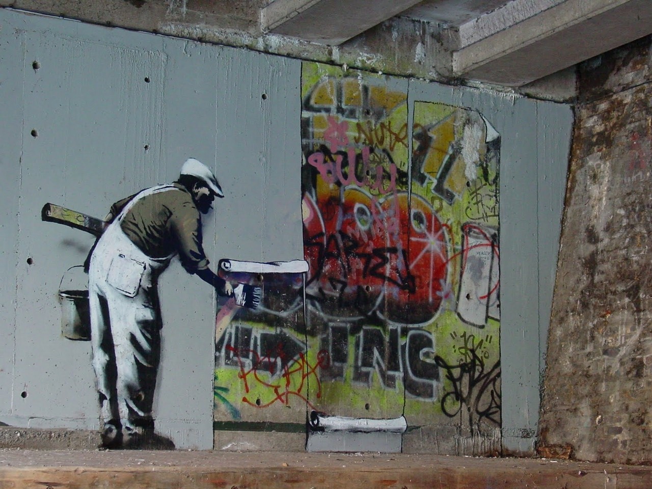 Artwork Men Banksy Graffiti Wall Urban Painters Workers 1280x960