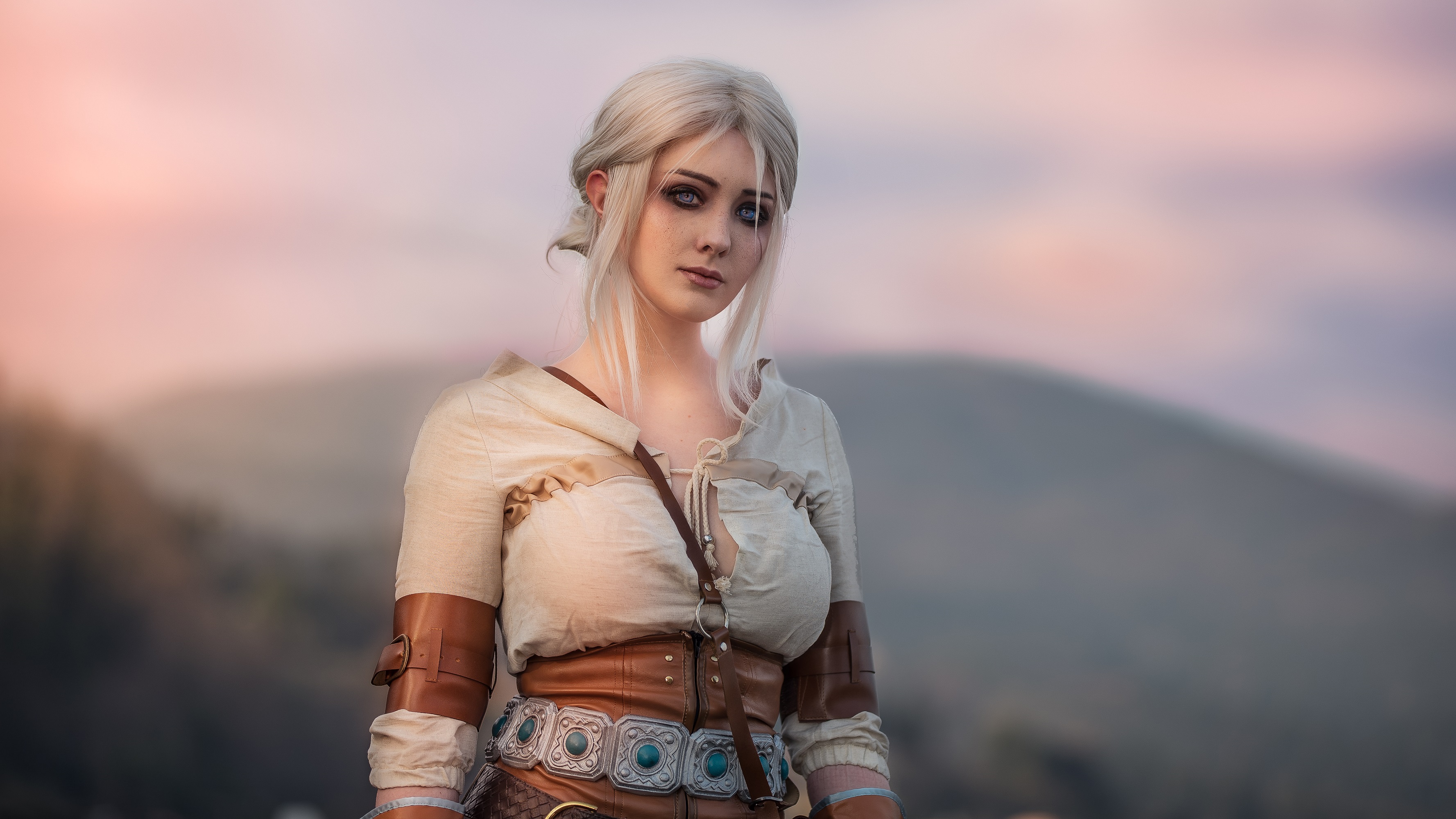 Blue Snow Women Model Looking At Viewer Outdoors Portrait Depth Of Field Cosplay Ciri The Witcher Vi 3555x2000