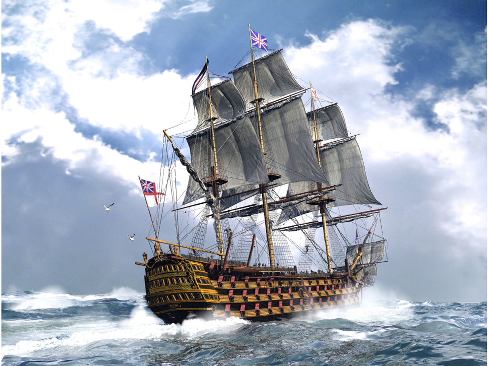 England Sailing Ship Sea Manowar Ship Sailing Ship Clouds Sea Vehicle Artwork 1600x1200