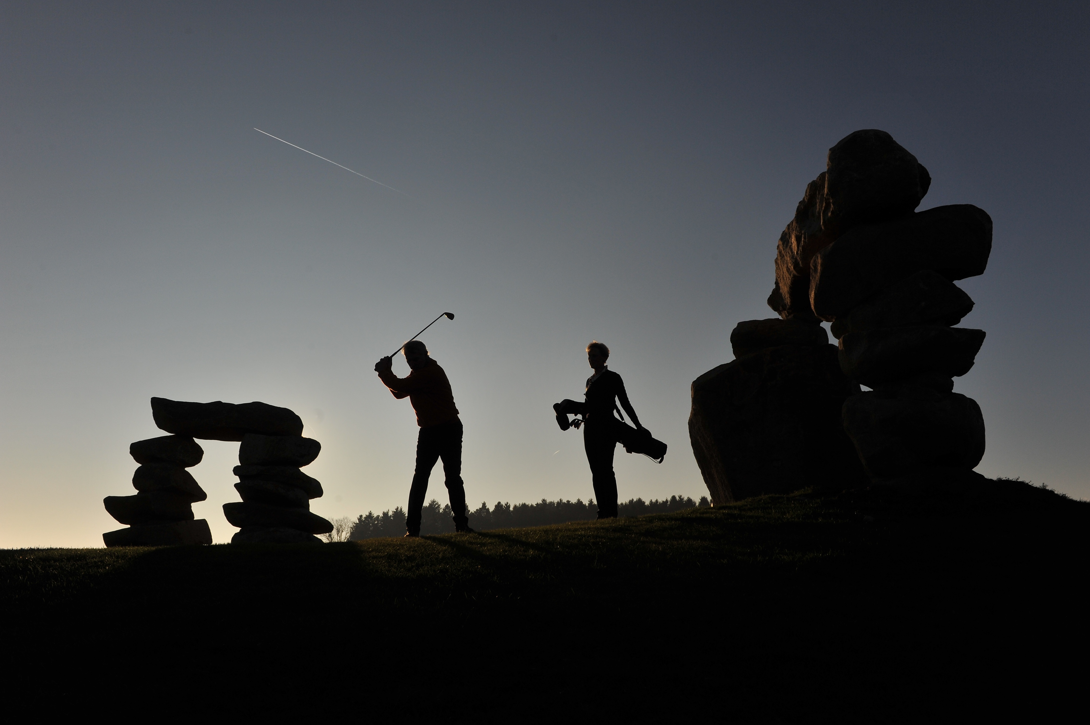 Golf Golfer Golf Club Sport Man Silhouette Rock Evening 4256x2832