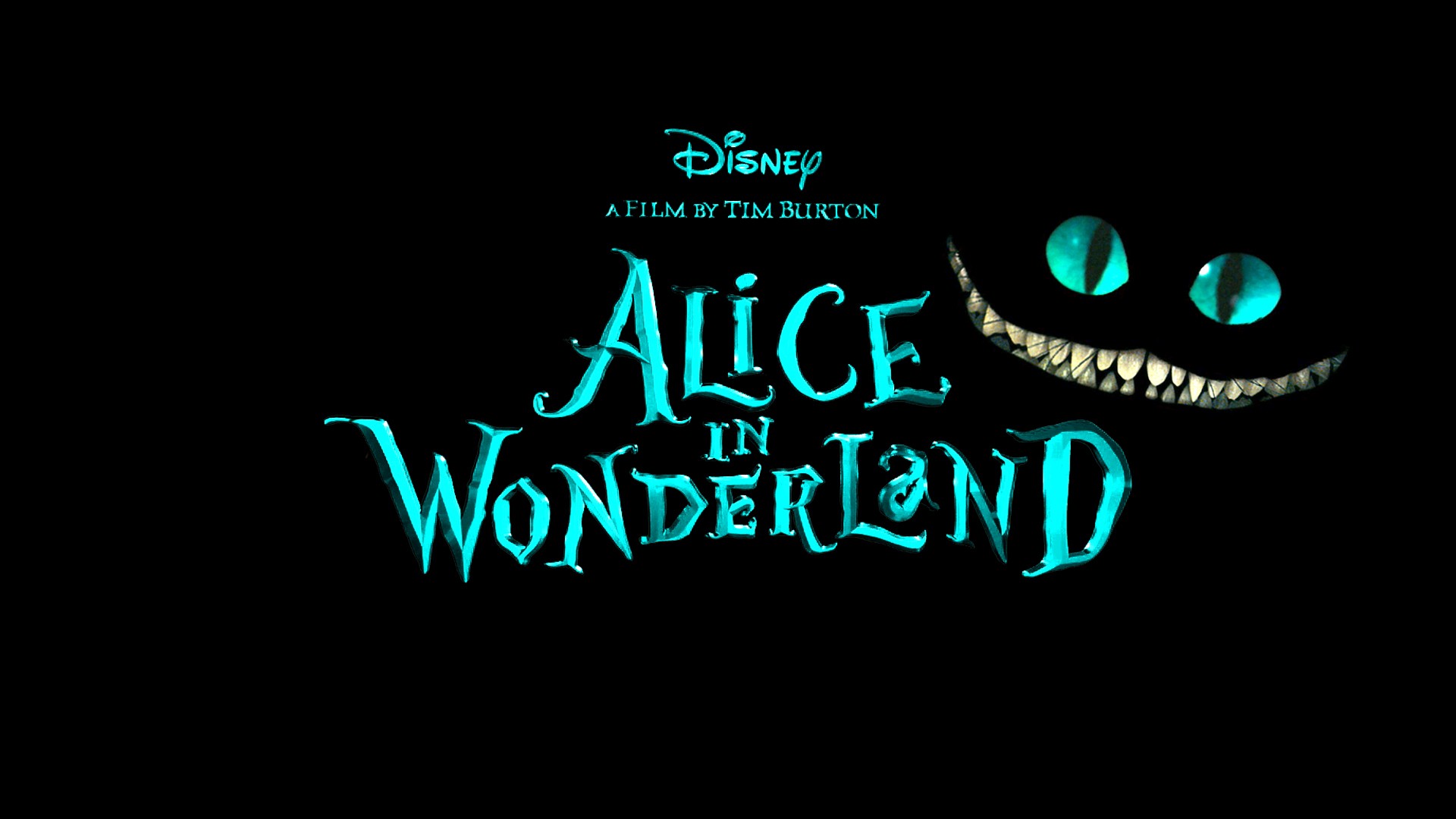 Movies Alice In Wonderland Cheshire Cat Black Background Cyan Turquoise 1920x1080