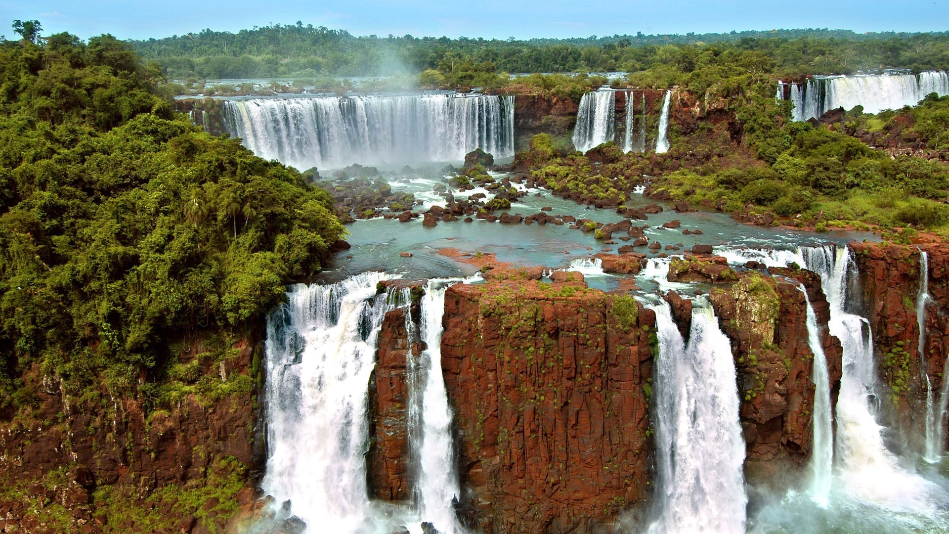 Nature Landscape Waterfall Iguazu Falls Argentina Trees Forest Jungle Rock Birds Eye View 1920x1080