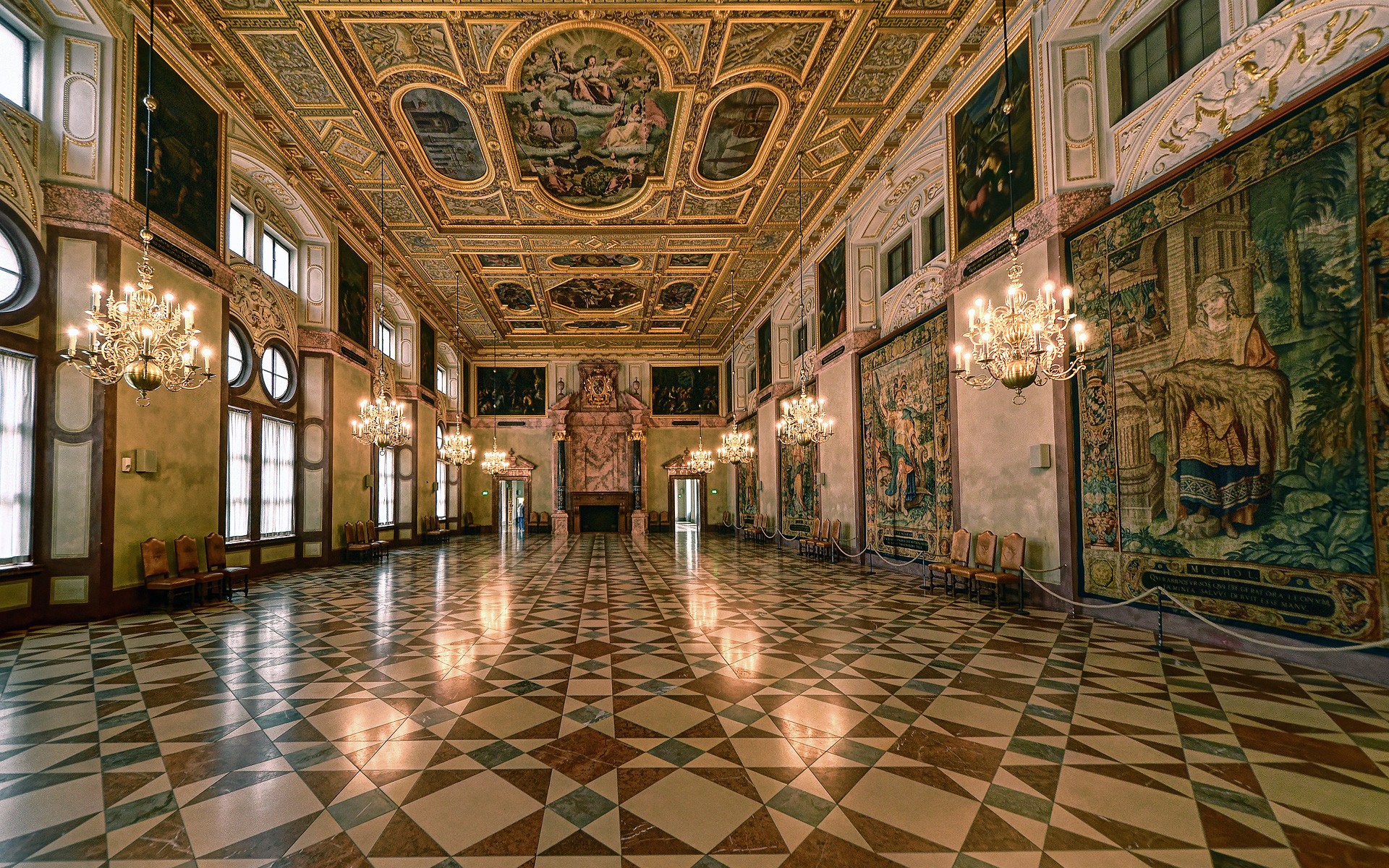 Architecture Chandeliers Frescoes Munich Palace Ballroom Fireplace Baroque 1920x1200