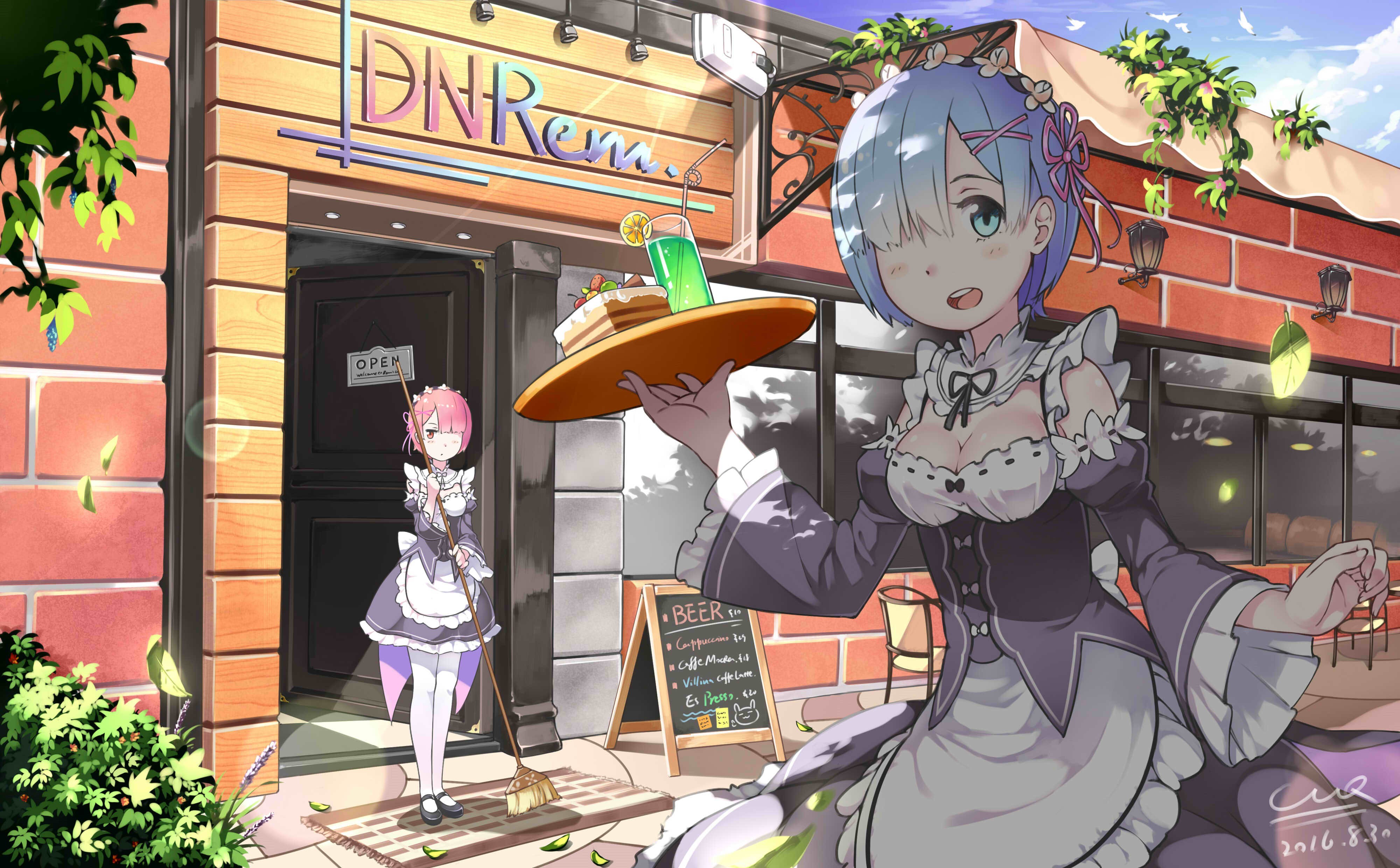 Anime Anime Girls Re Zero Kara Hajimeru Isekai Seikatsu Ram Re Zero Rem Re Zero Maid Waitress Short  4000x2480