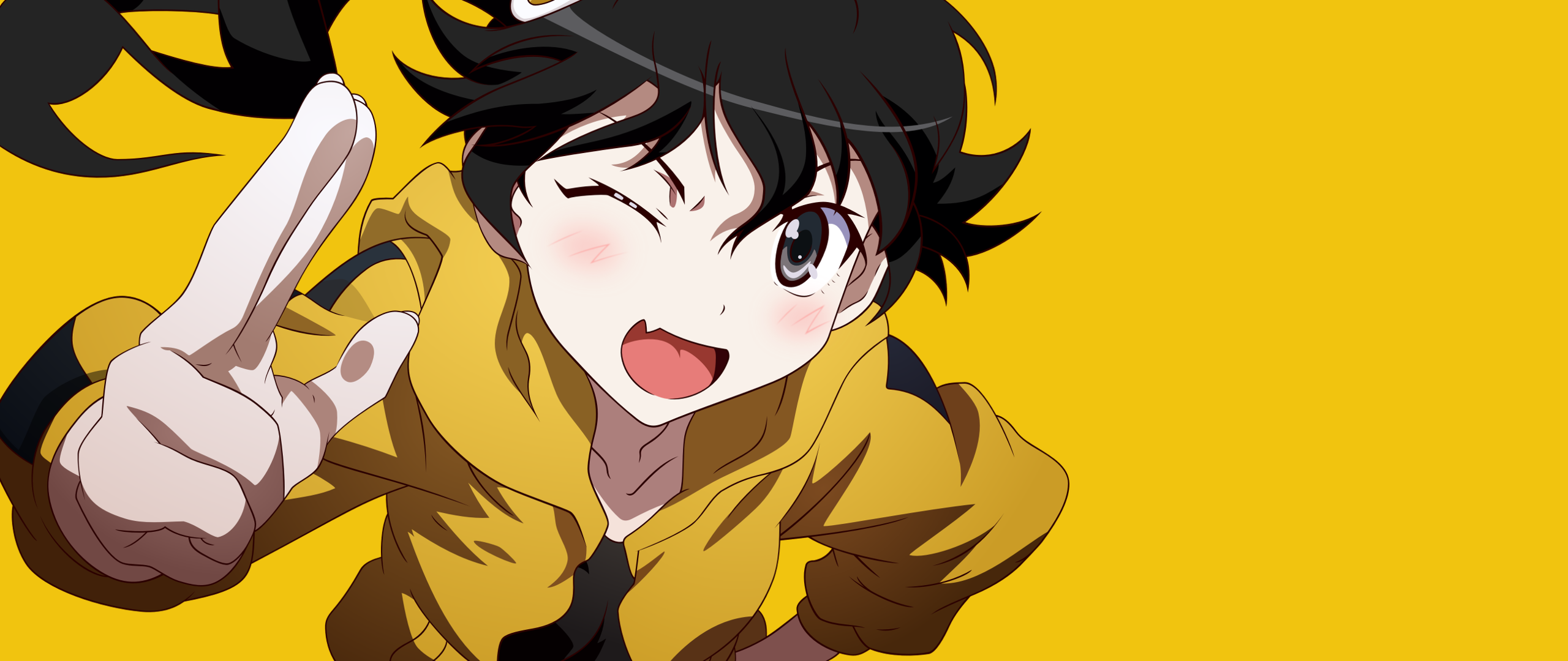 Anime Anime Girls Monogatari Series Yellow White Skin Araragi Karen Tracksuit Artwork Fan Art Dark H 2560x1080