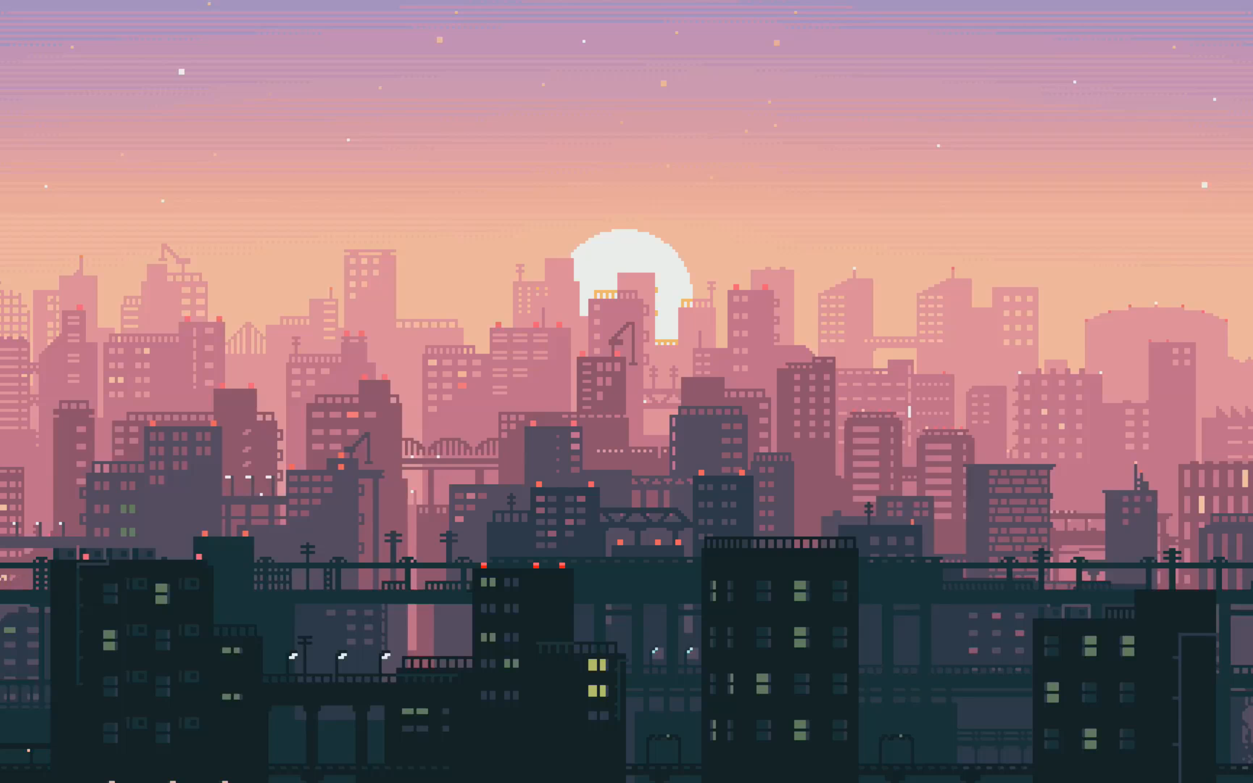 Sunset Pixel Art Pixels City Sky Skyline 16 Bit 2560x1600