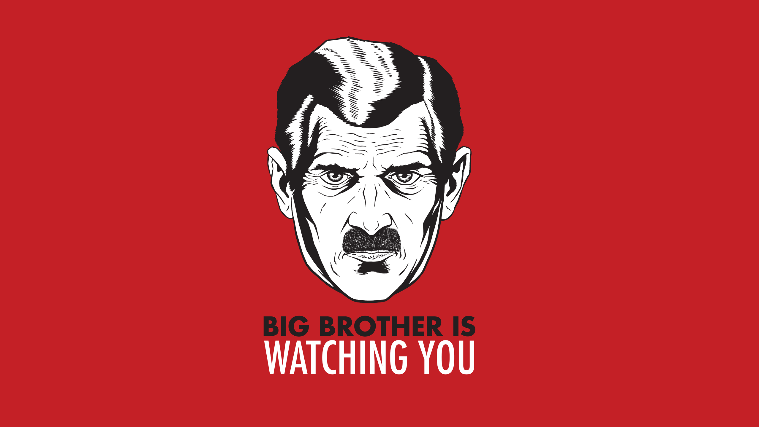 Red Background Illuminati Face Big Brother Humor Mustache Red Typography 2556x1440