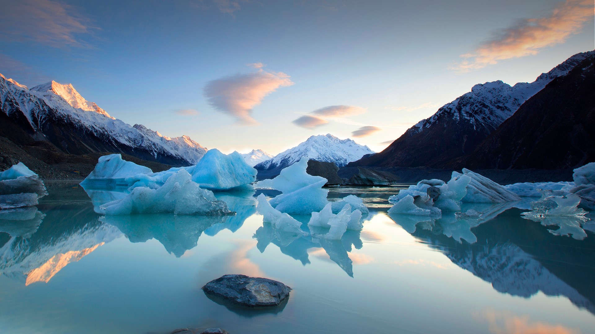 Nature Landscape Ice Snow Snowy Mountain Clouds Sky Reflection Mount Cook Iceberg New Zealand 1920x1080