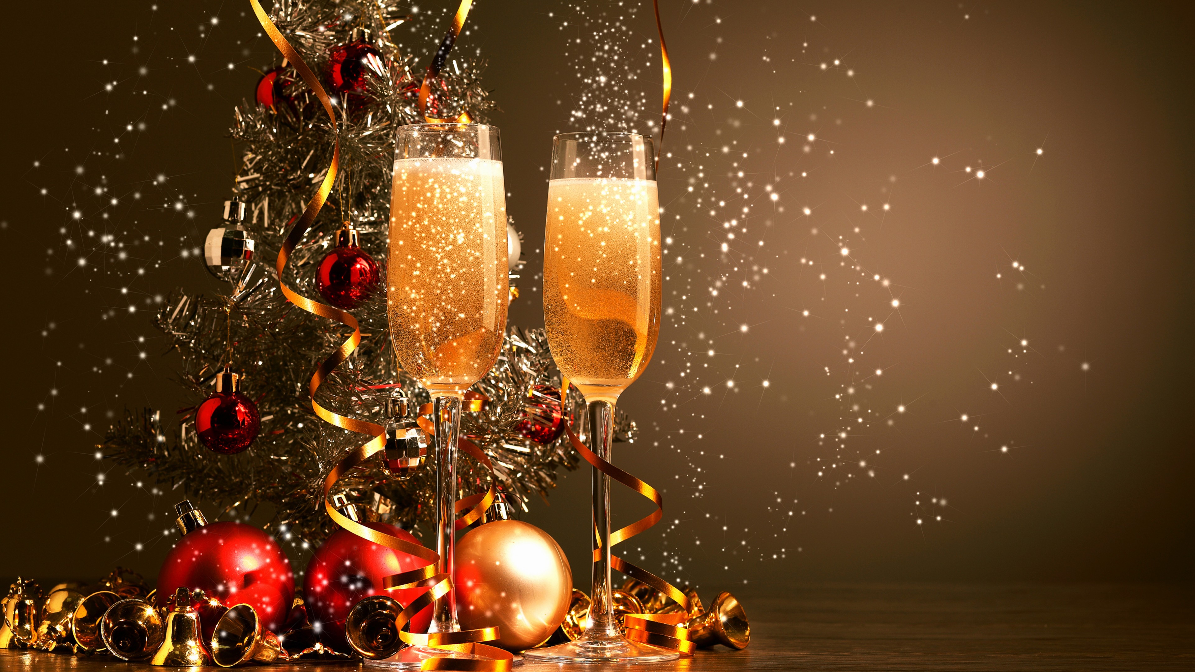 Christmas New Year Champagne Decorations 3840x2160