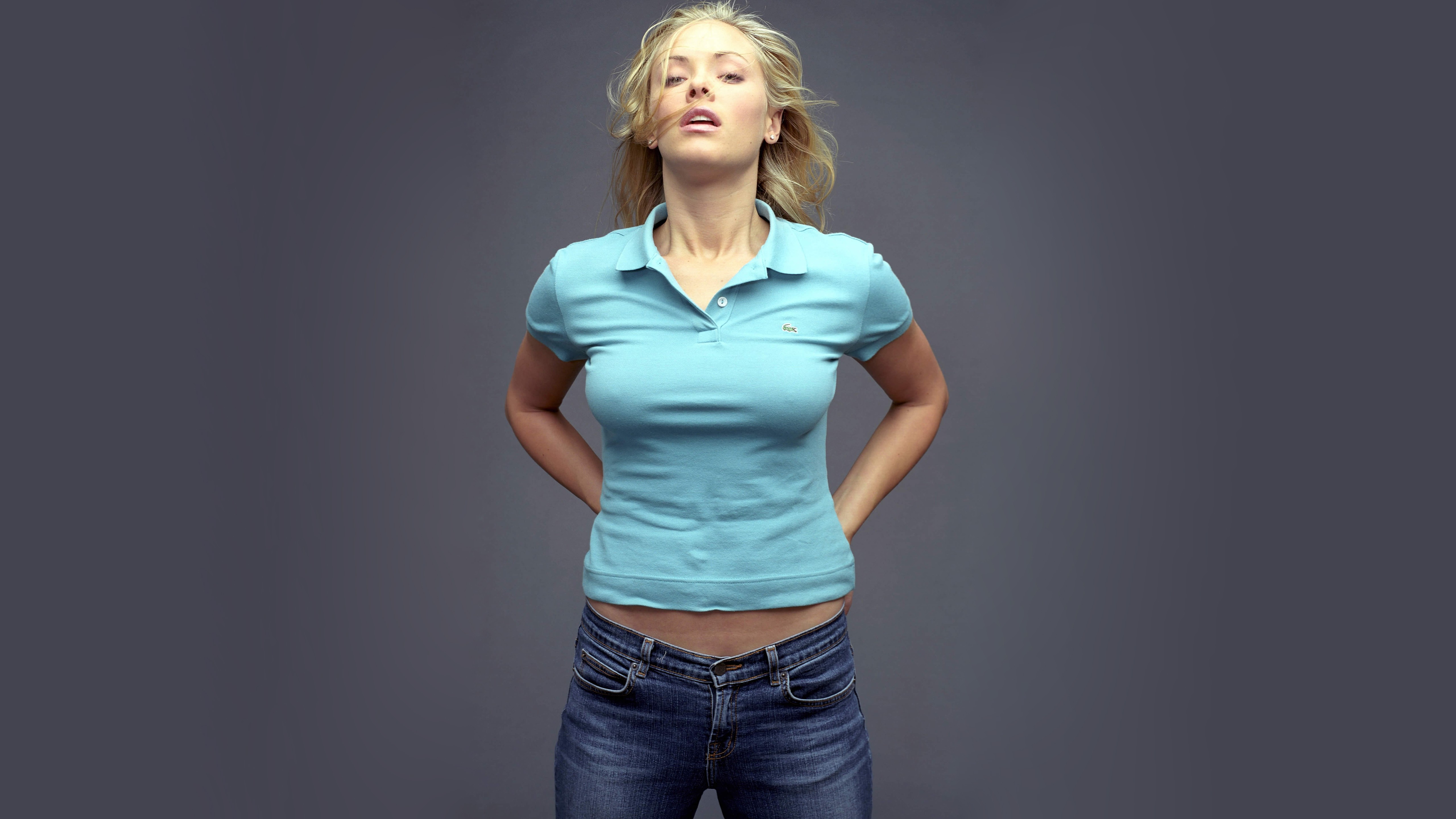 Kristanna Loken Actress Blonde Gray Background Jeans Women 5120x2880