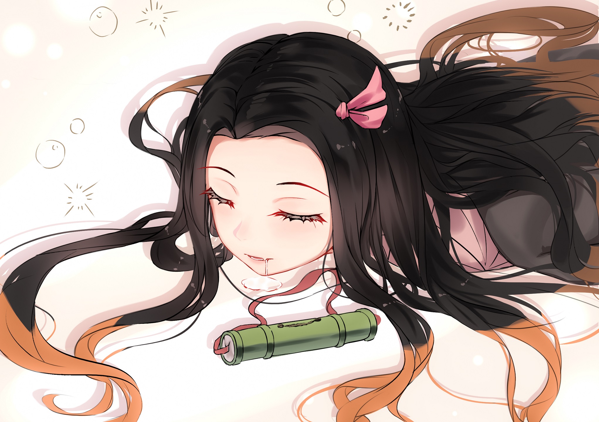 Kimetsu No Yaiba Kamado Nezuko Black Hair Long Hair Fang Japanese Clothes 2043x1440