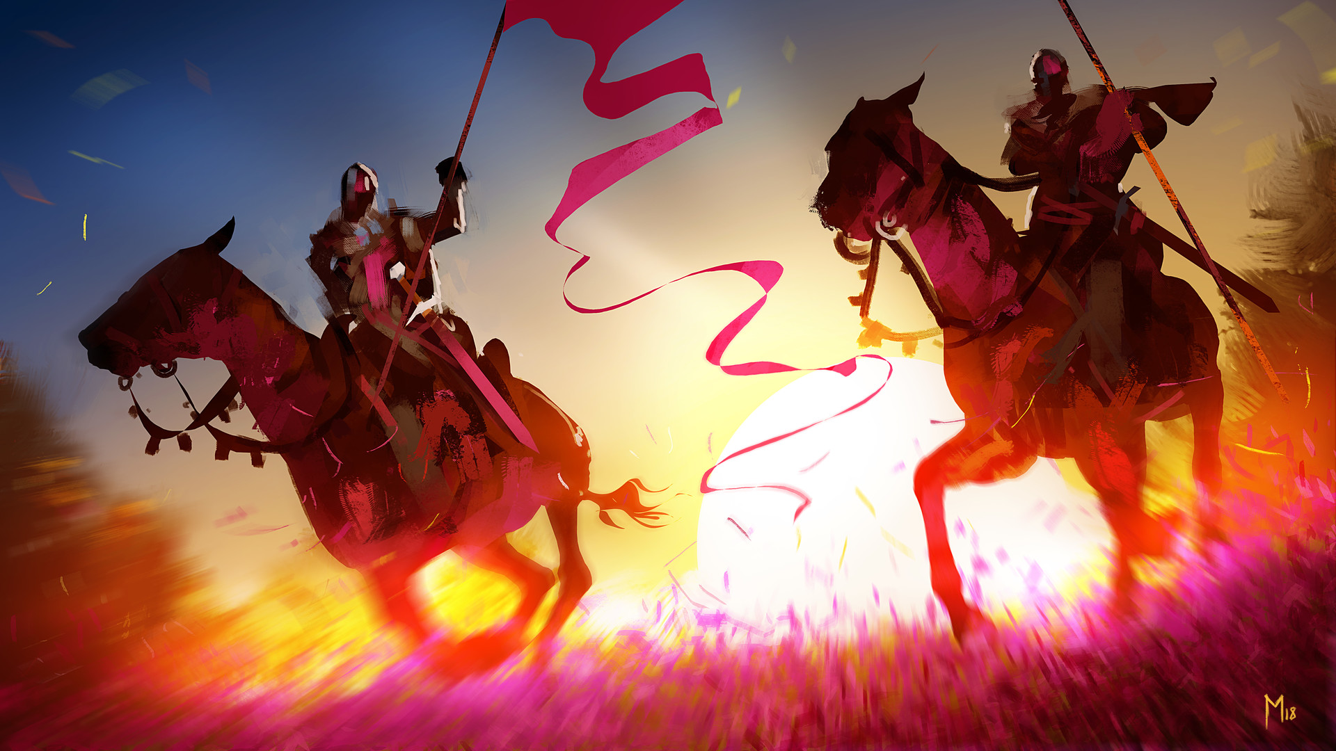 Artwork Sun Knight Banner Horse Horse Riding Dominik Mayer 1920x1080