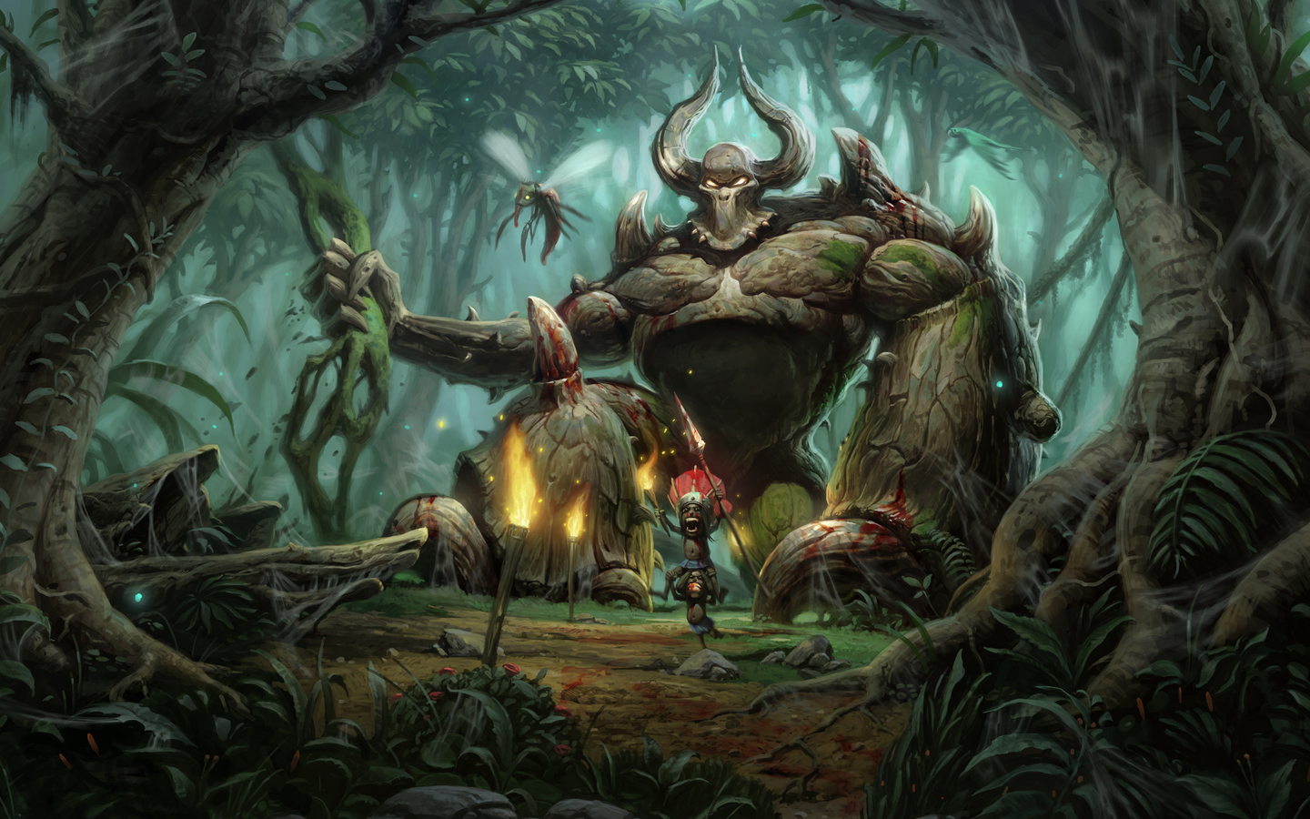 Drawing People Nature Torches Trees Forest Ogre Diablo 2 1440x900