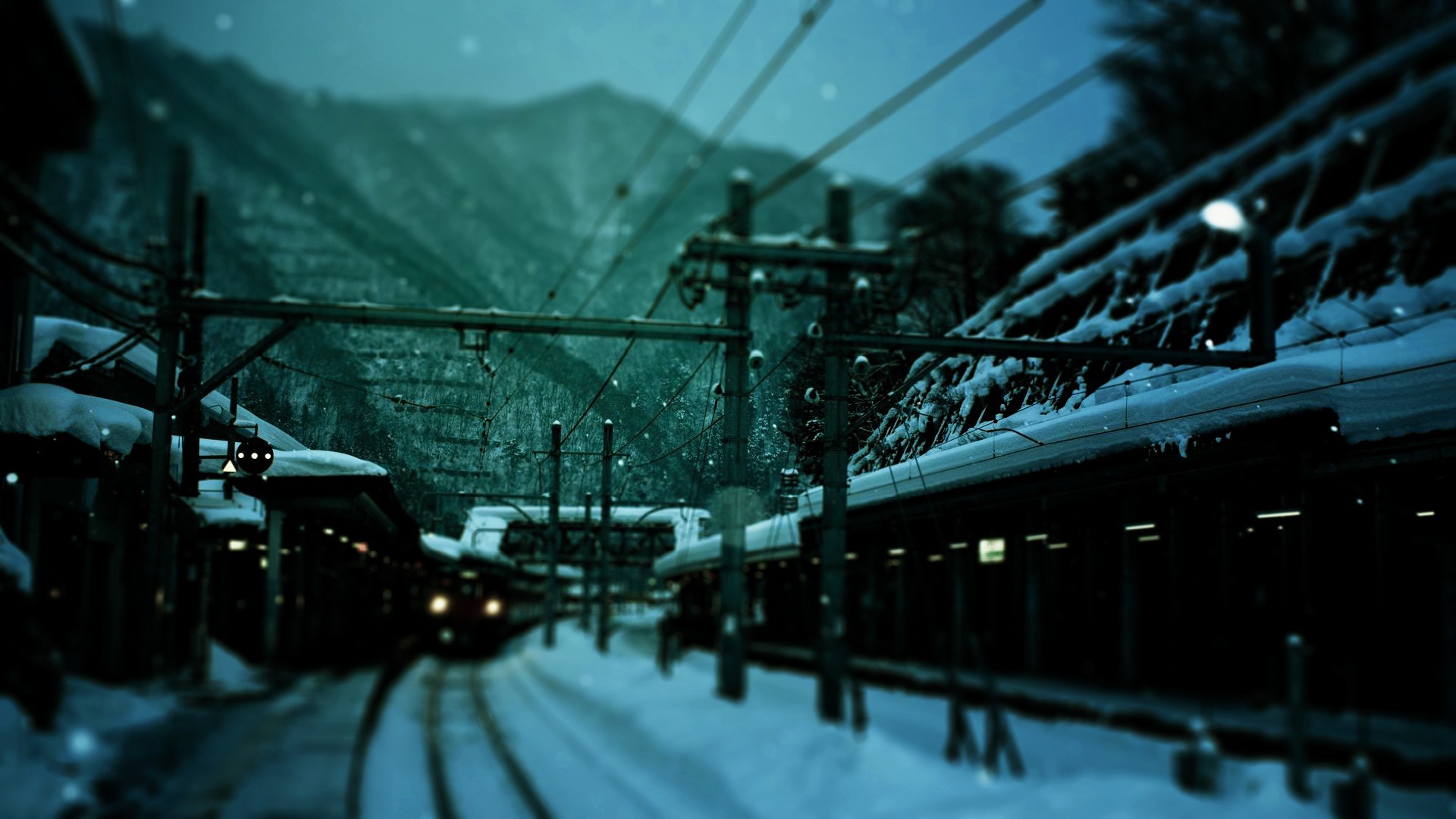 Train Winter Railway Station Dark Turquoise Snow Railway 1920x1080