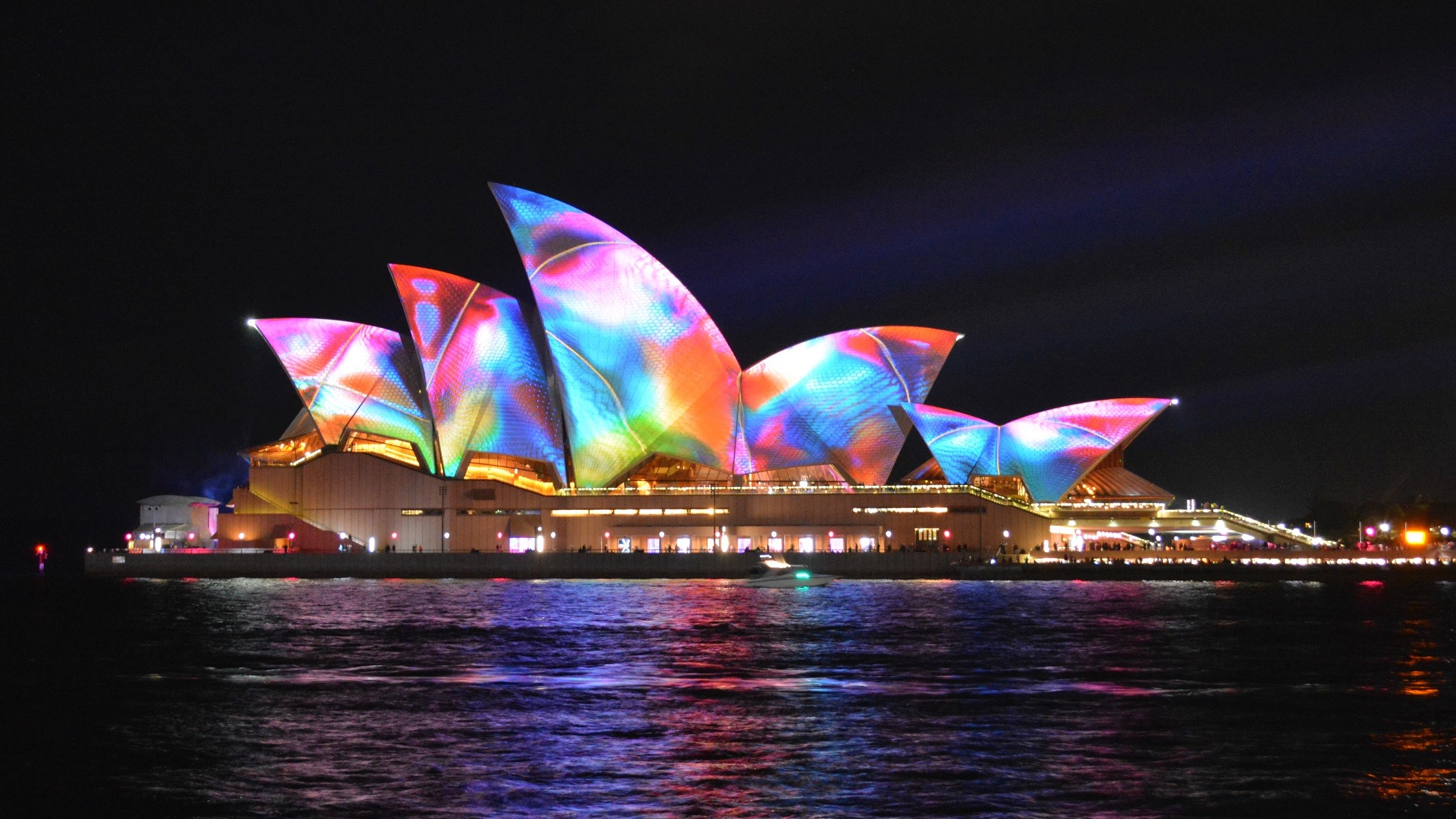 Sydney Opera House Colorful Colors Architecture Sydney Australia Light Night 2176x1224