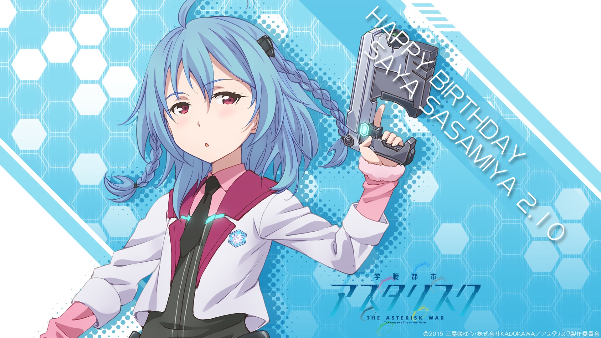 Gakusen Toshi Asterisk Anime Girls Anime Tie Weapon Blue Hair Cyan 1920x1080