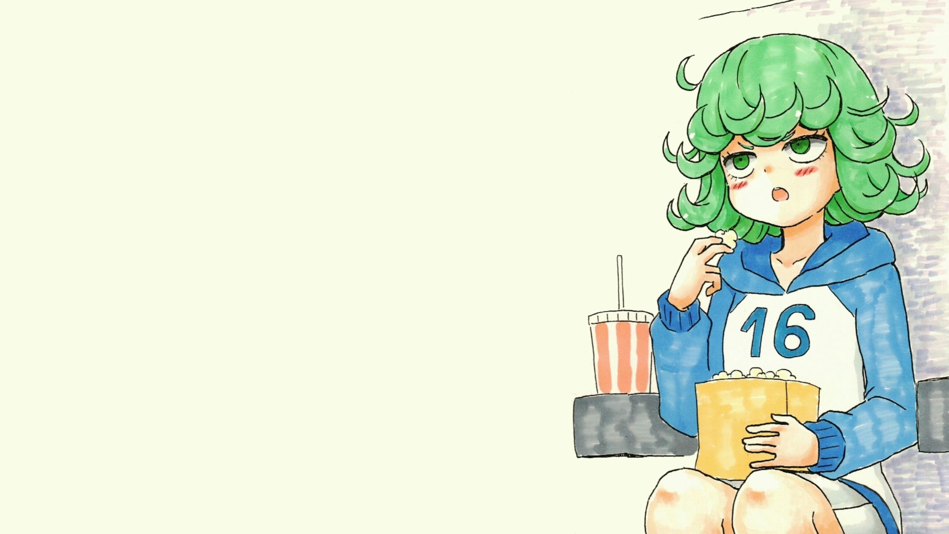 One Punch Man Tatsumaki Anime Girls Anime Girls Eating Green Eyes Green Hair 1920x1080