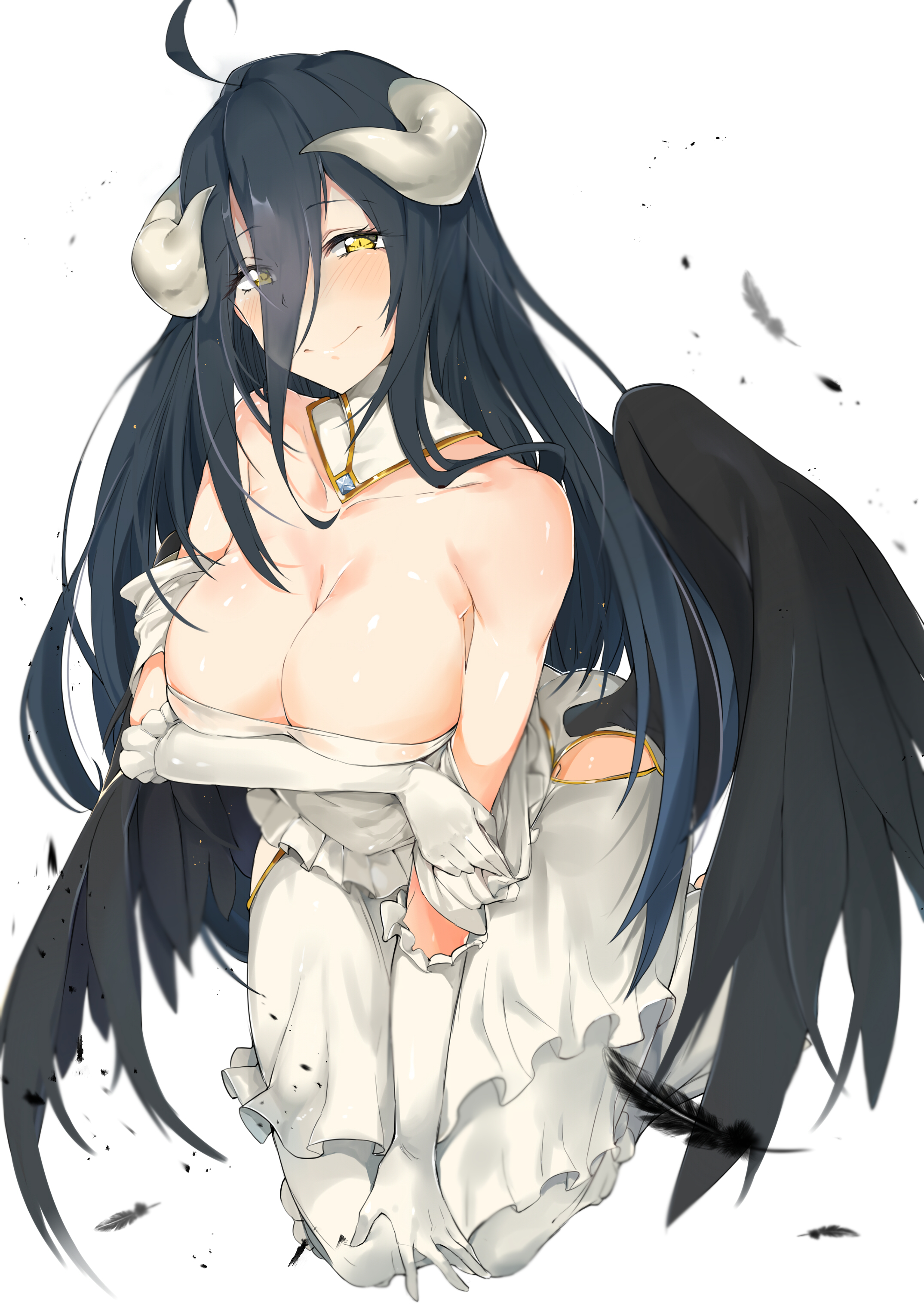 Albedo OverLord Horns Overlord Anime Tuxedo Wings White Background Yellow Eyes 2149x3035