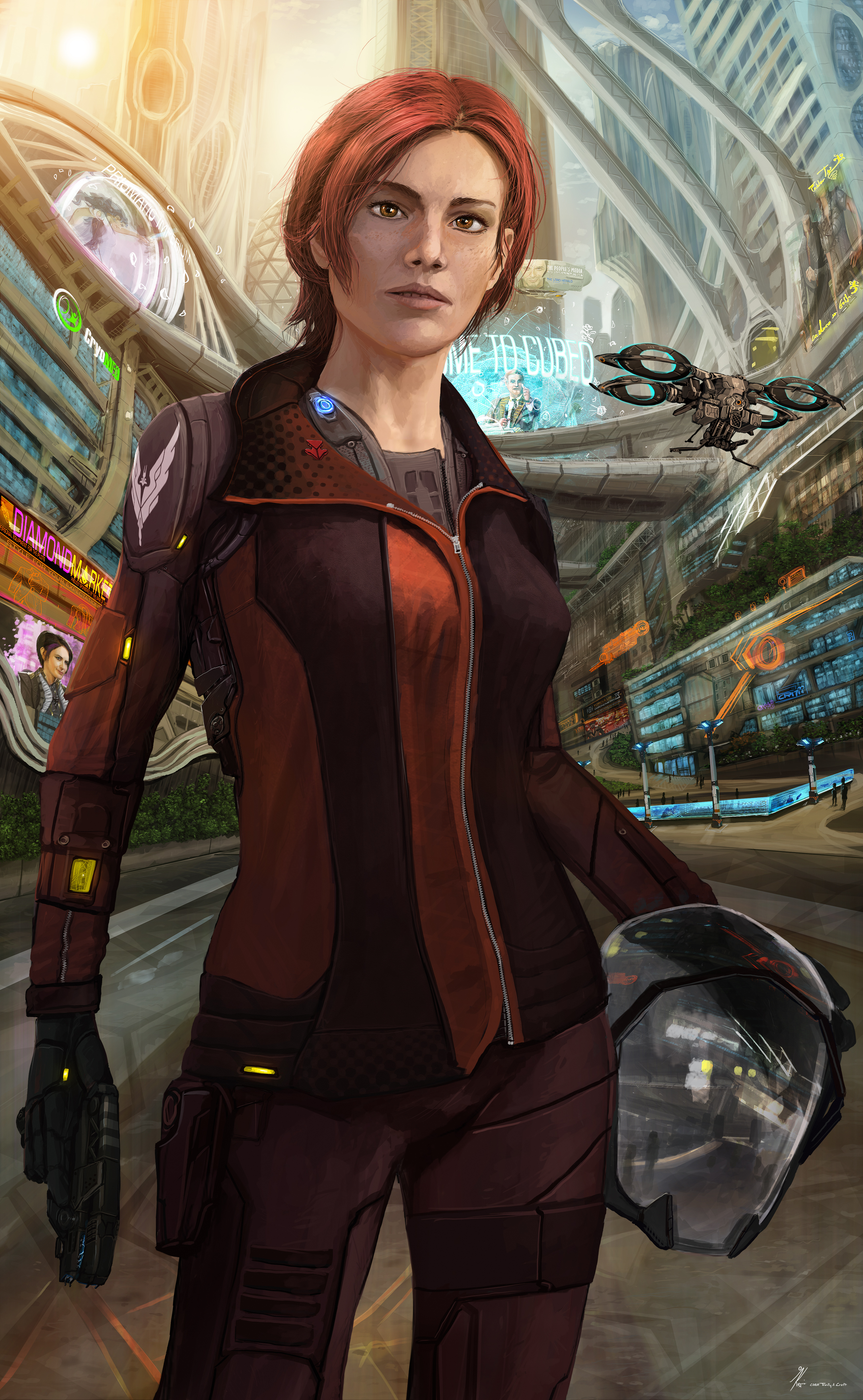Kev Art Elite Dangerous Commander Imperial Guard Women Hologram Pilot Weapon City 3360x5446