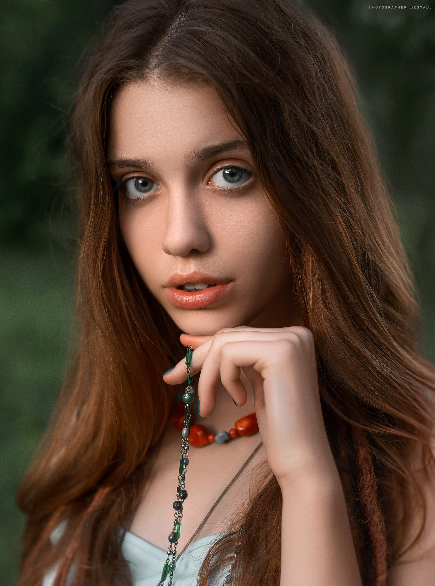 Dmitry Begma Women Brunette Long Hair Blue Eyes Looking At Viewer Jewelry Necklace Portrait Makeup L 1484x2000