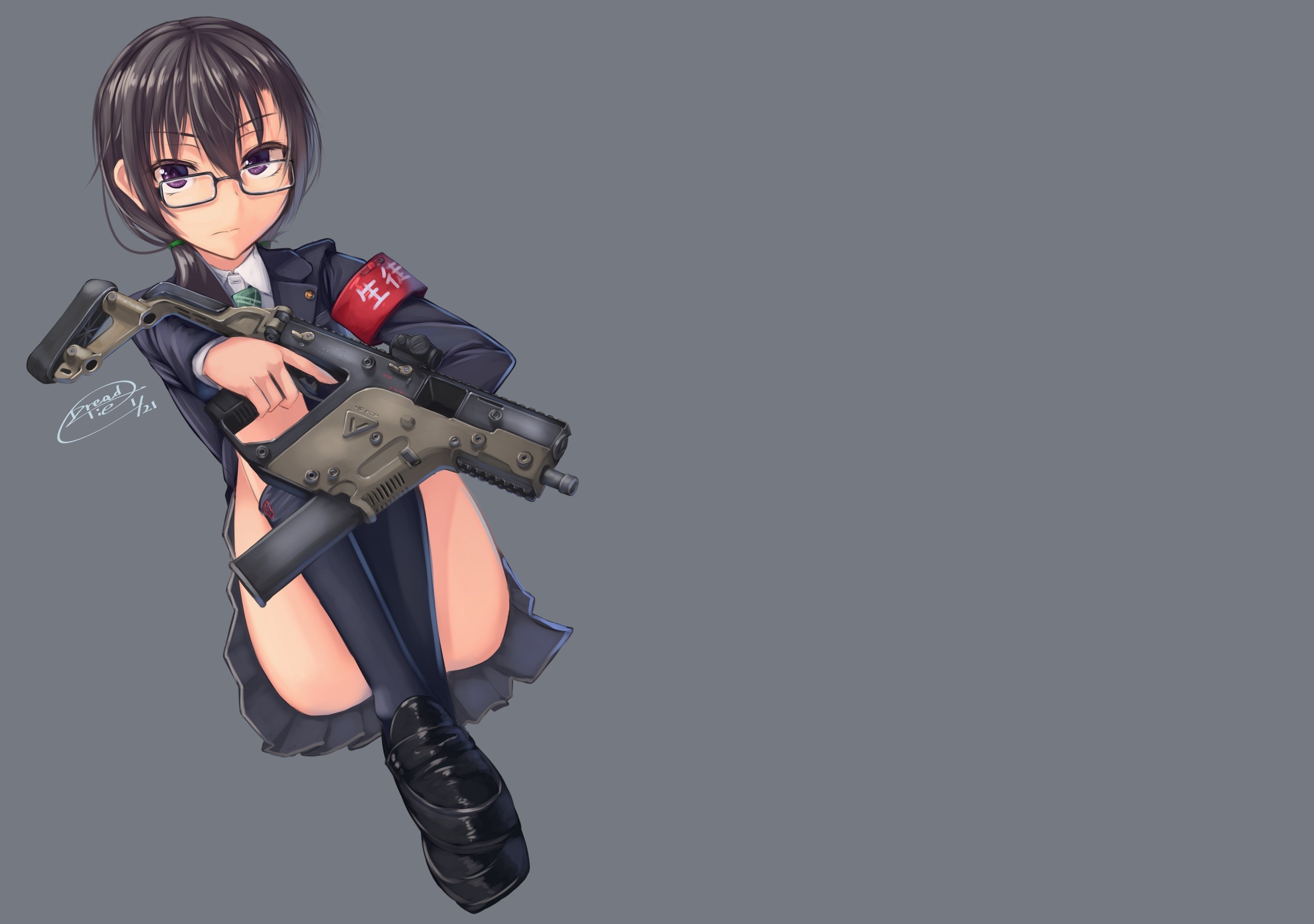 Gun Glasses Original Characters School Uniform Kriss Vector Anime Girls 2560x1800