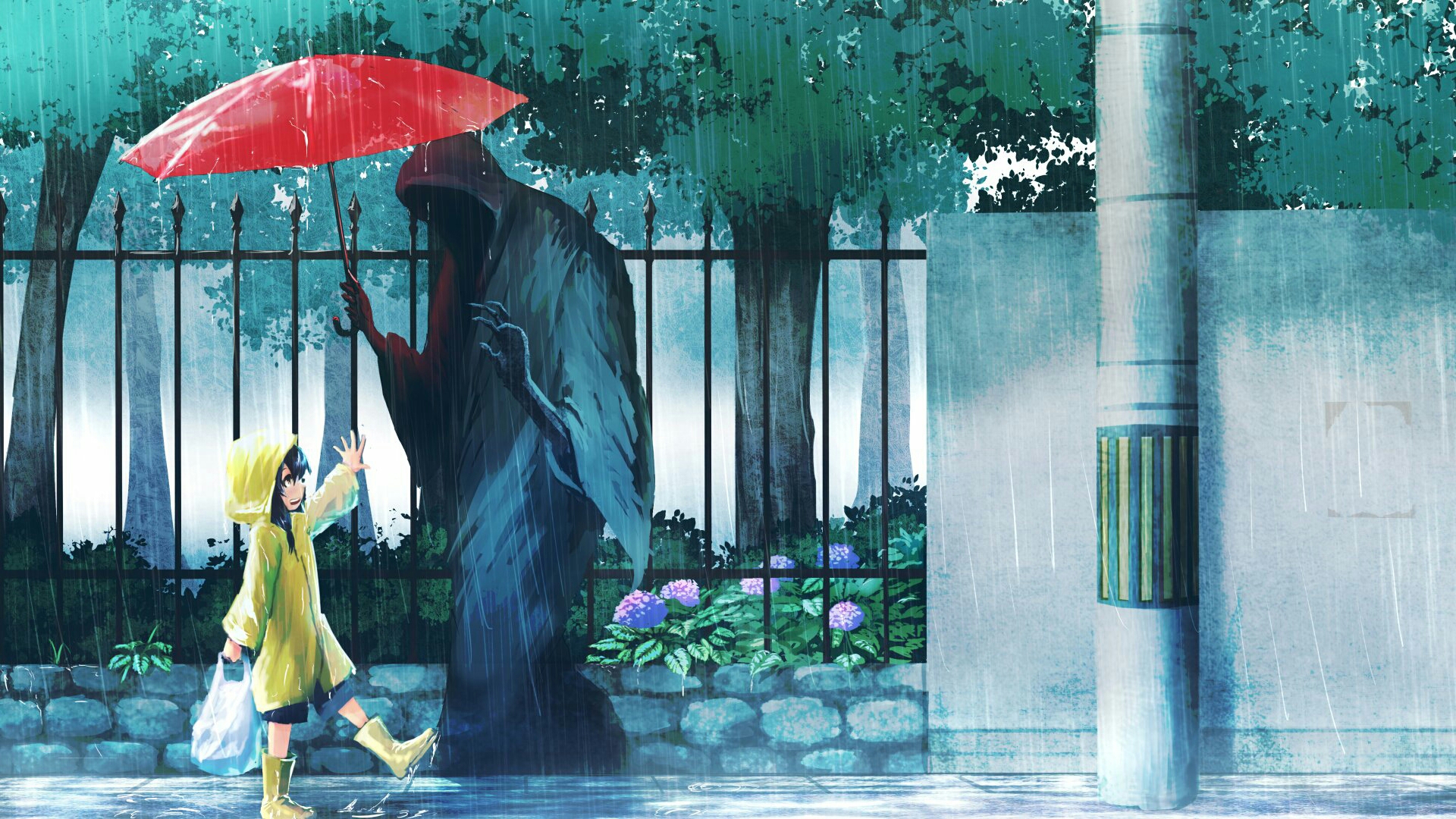 Rain Death Raincoat Umbrella 1920x1080