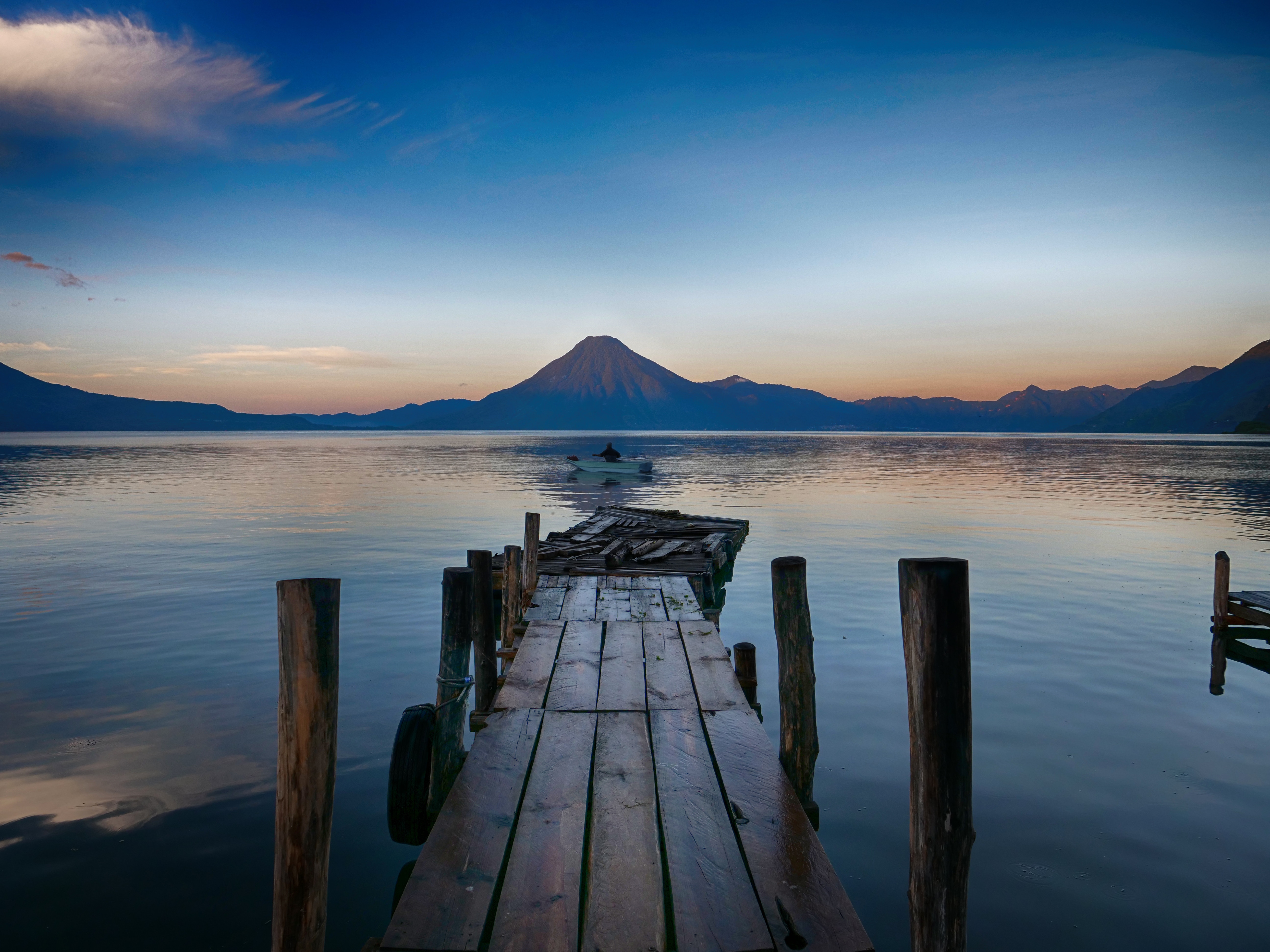 Pier Mountains Landscape Clear Sky Boat Guatemala Lake Atitlan Lago De Atitlan 5184x3888