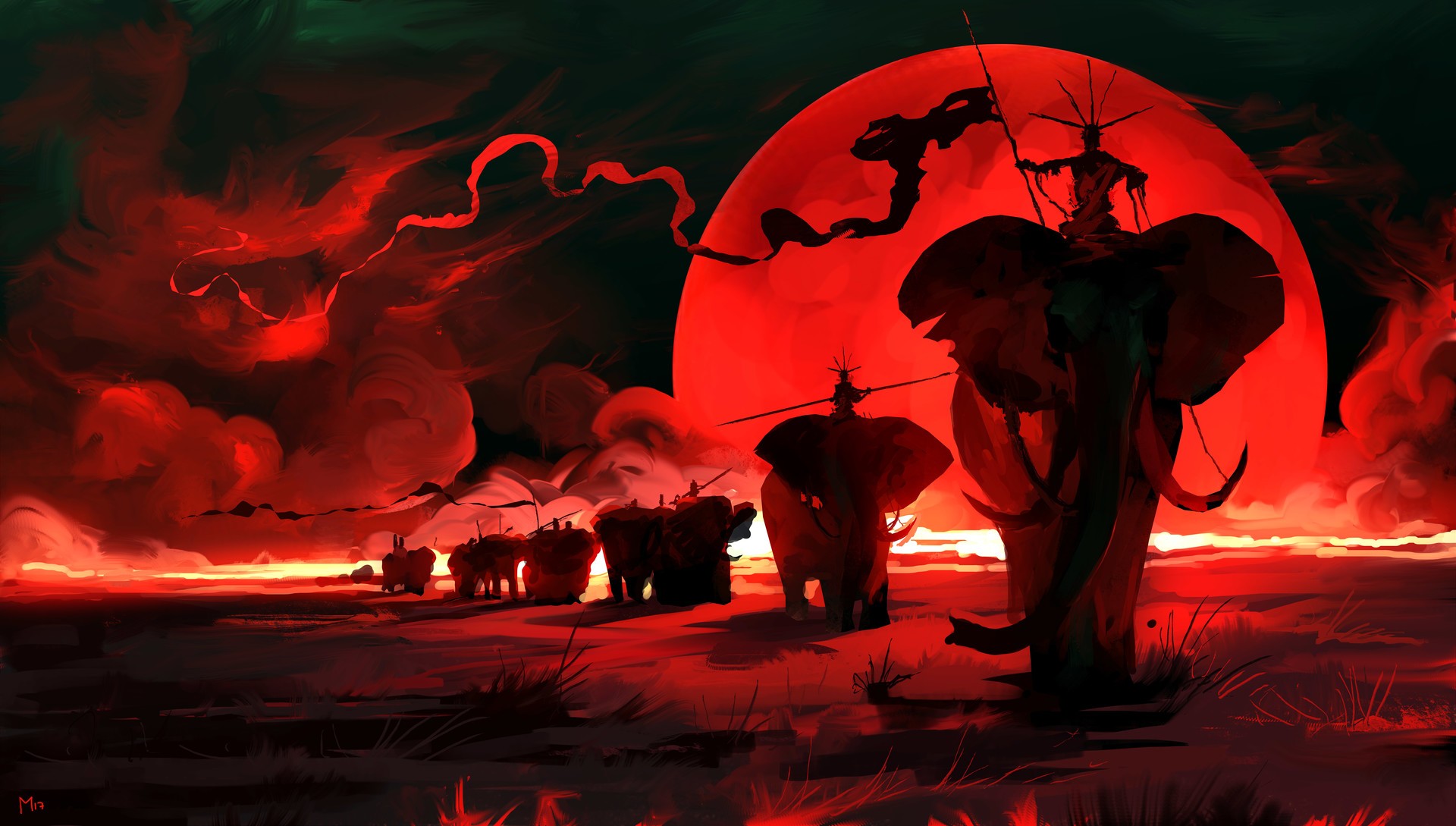 Artwork Illustration Fantasy Art Moon Elephant Dominik Mayer 1920x1089