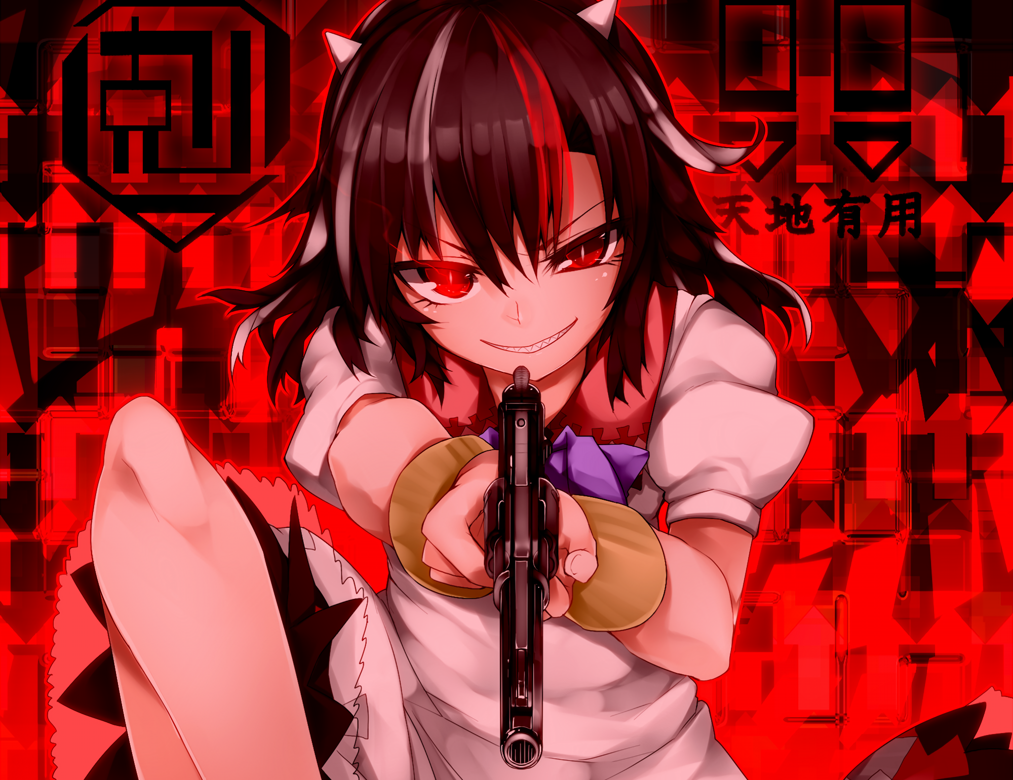 Kijin Seija Multi Colored Hair Red Eyes Gun Dress Weapon Horns Short Hair Anime 2000x1540