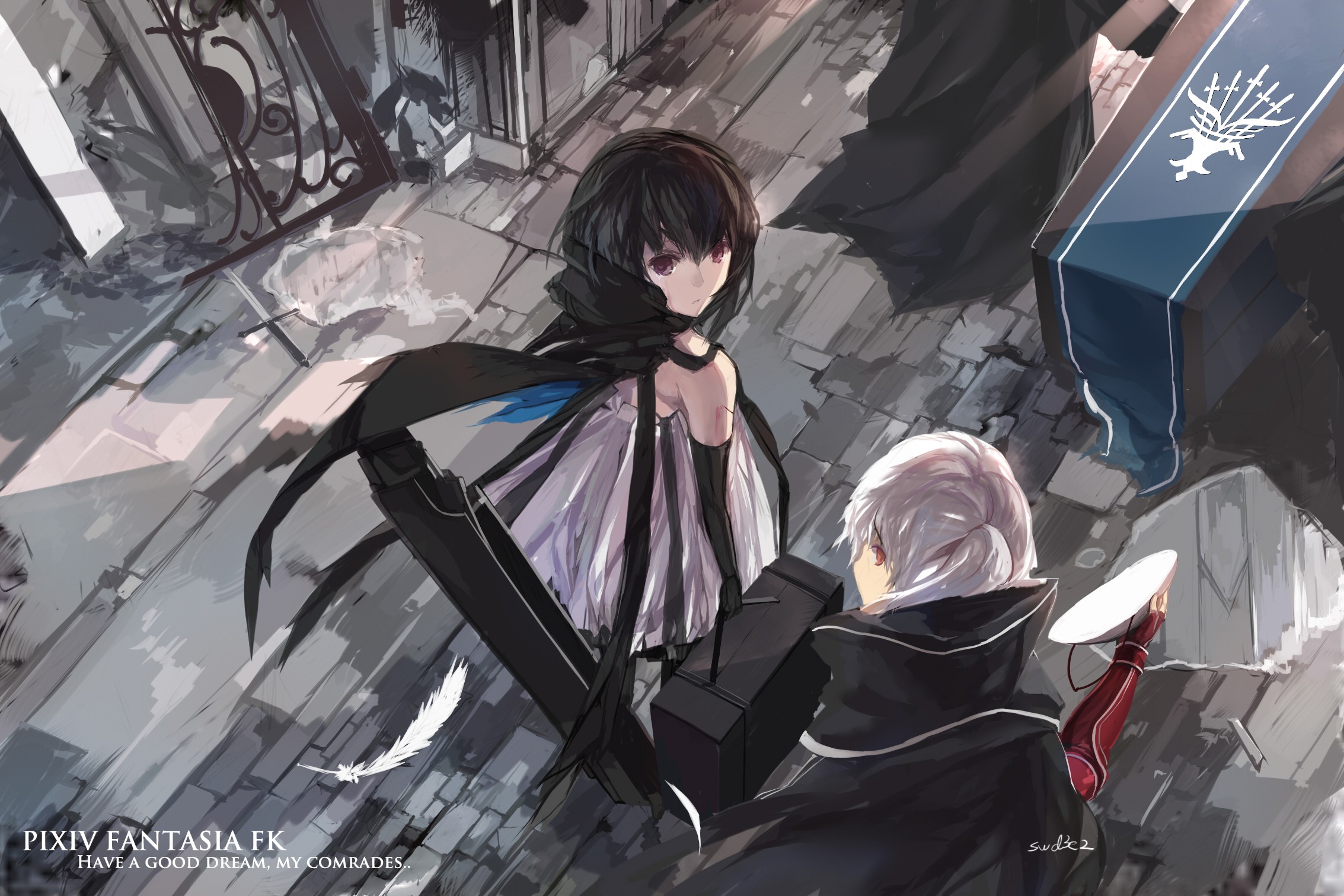 Swd3e2 Pixiv Fantasia Paradise Pffk Black Hair Long Hair Red Eyes Gloves Original Characters Anime G 2267x1511