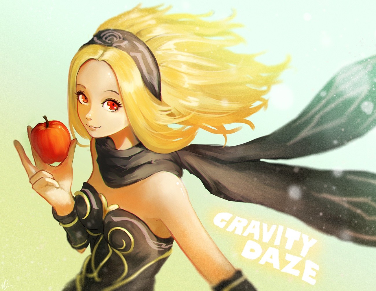 Anime Anime Girls Apples Blonde Food Fruit Red Eyes Scarf Gravity Rush 1300x1005