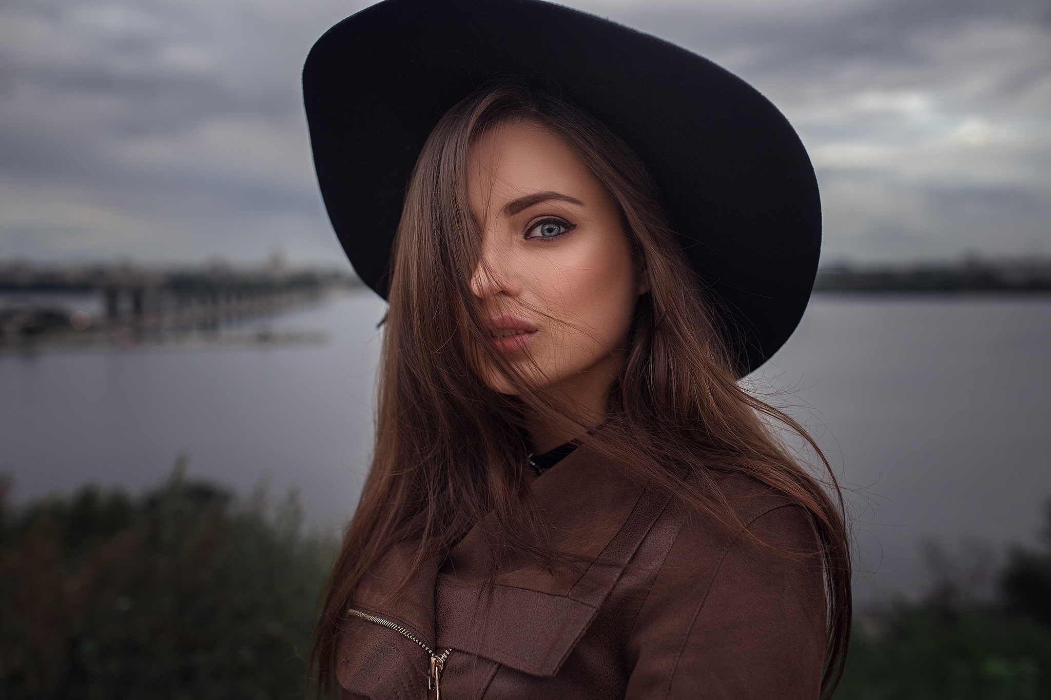 Veronika Avdeeva Women Model Brunette Long Hair Looking At Viewer Hair In Face Women With Hats Hat J 2048x1365