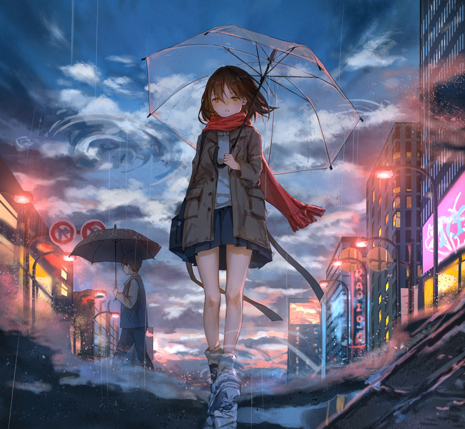 Anime Anime Girls Rain Umbrella City Catzz Scarf 1500x1385