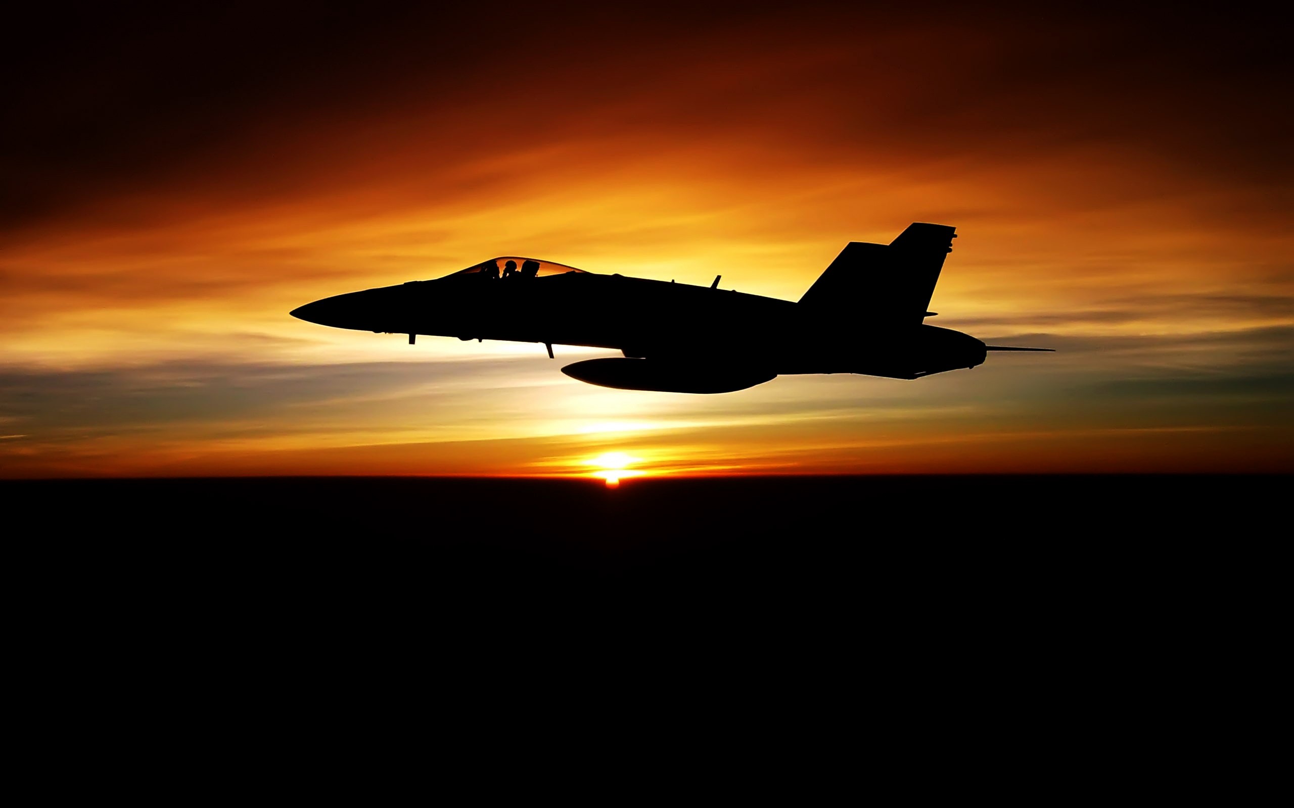 FA 18 Hornet Aircraft Sunset Military Aircraft Silhouette 2560x1600