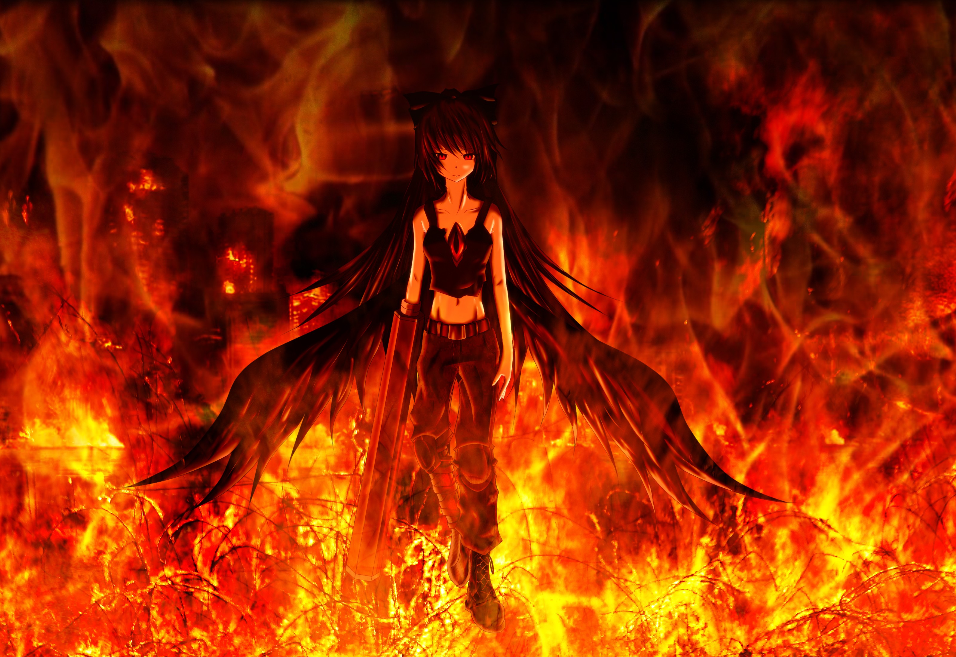 Touhou Reiuji Utsuho Anime Girls Fire Burning Anime 3200x2200