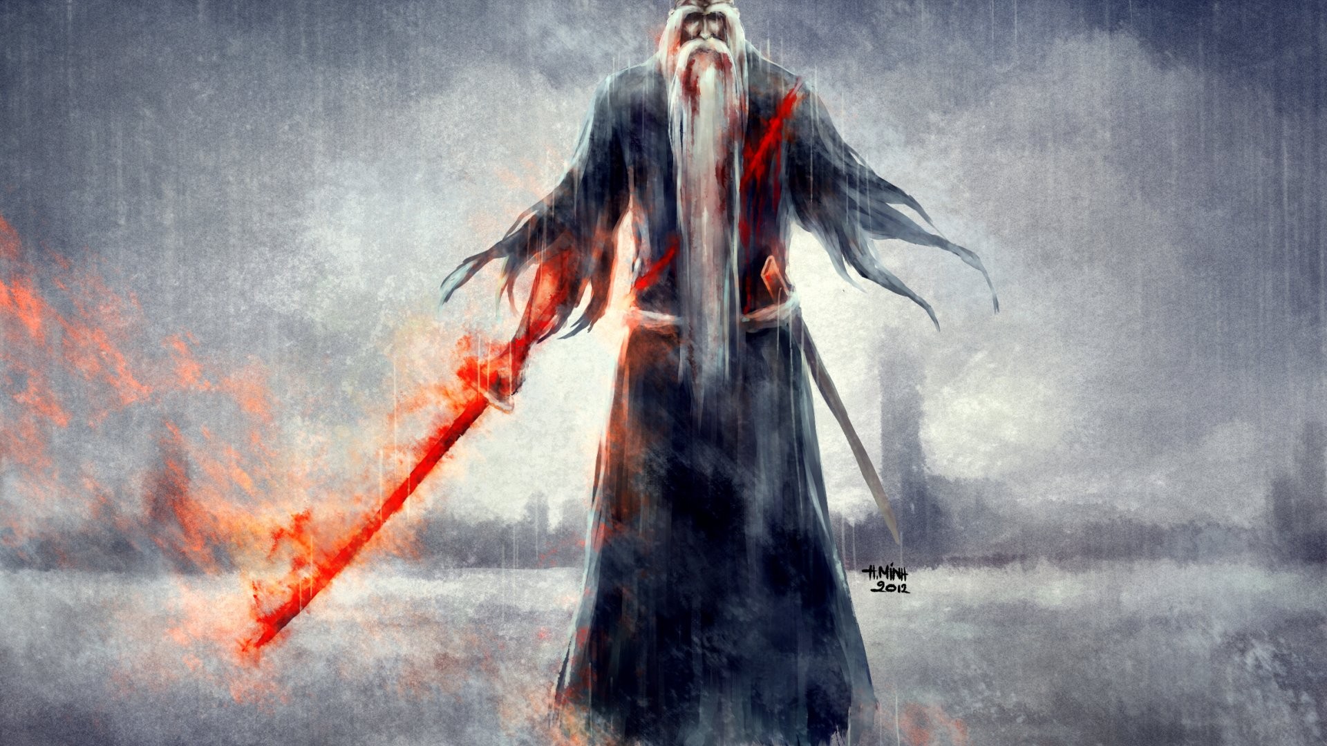 Bleach Genry Sai Shigekuni Yamamoto Fire Rain NanFe Sword 1920x1080