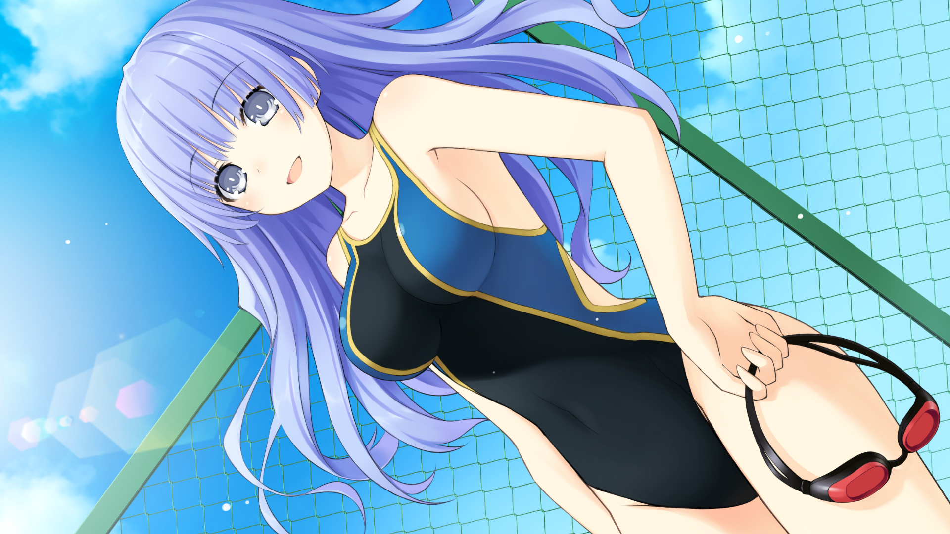 Miku Izayoi Anime Date A Live Purple Hair Purple Eyes Long Hair Swimsuit Goggles Smile 1920x1080