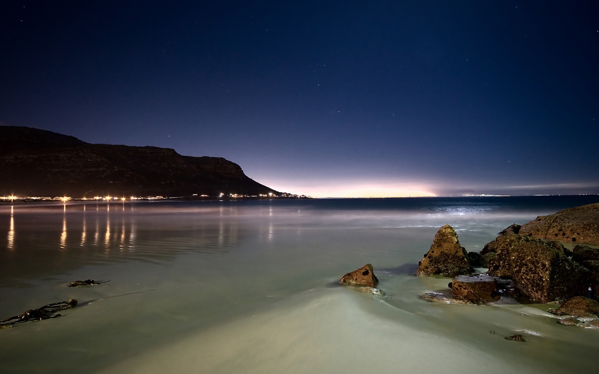 Landscape Beach Rock Reflection Lights Cape Town 1920x1200
