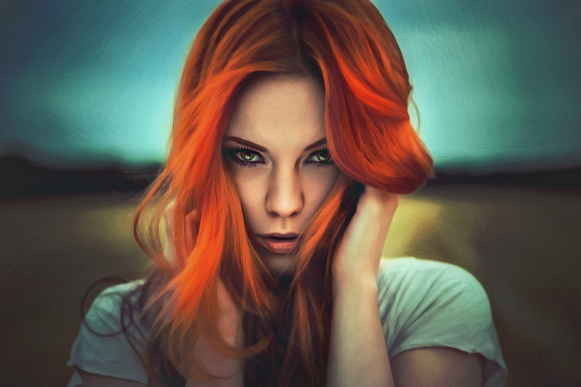 Woman Model Girl Green Eyes Redhead Face 1920x1280