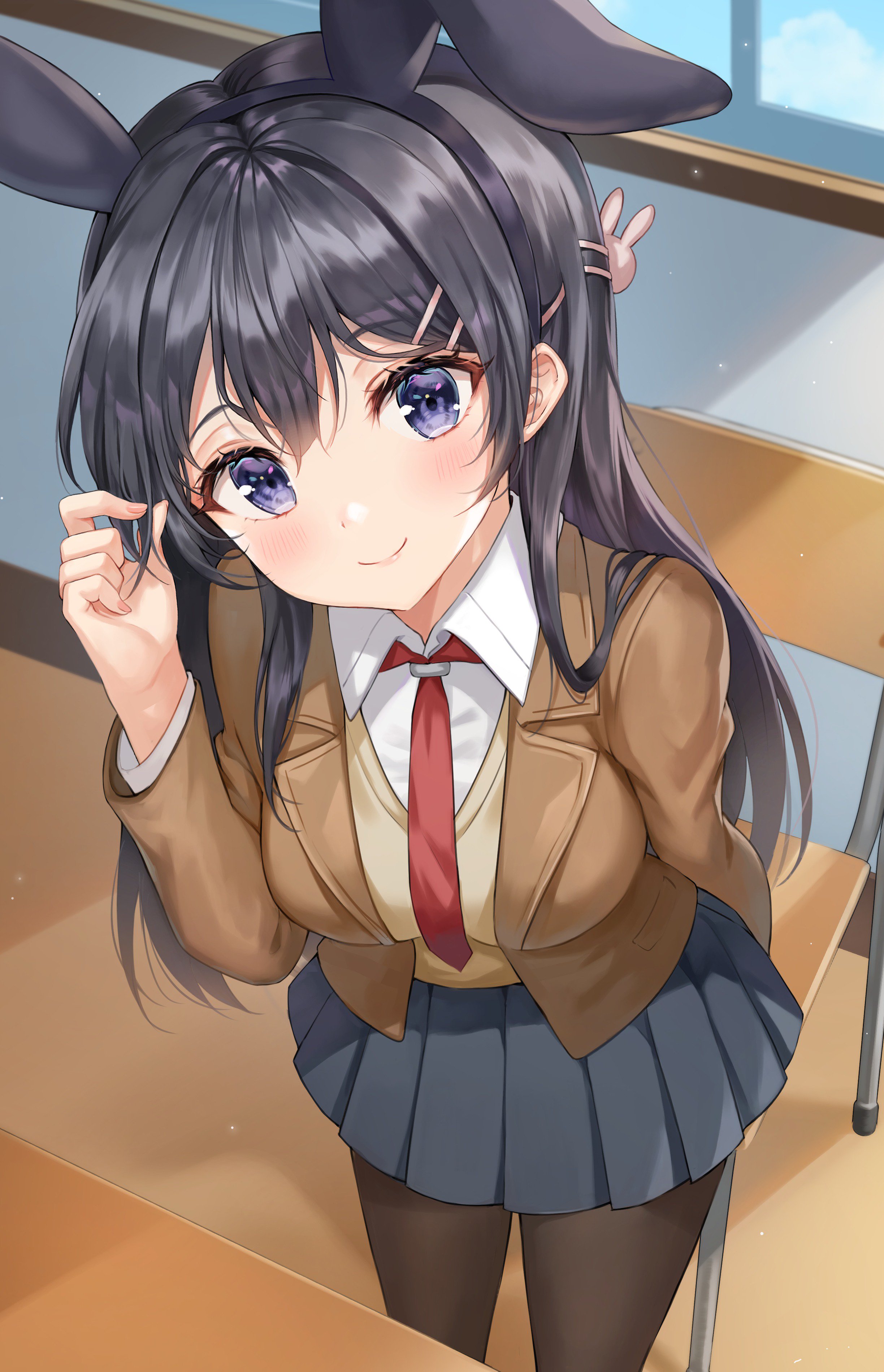 Anime Anime Girls Vertical Portrait Display Long Hair Black Hair School Uniform Skirt Animal Ears Ti 2448x3802