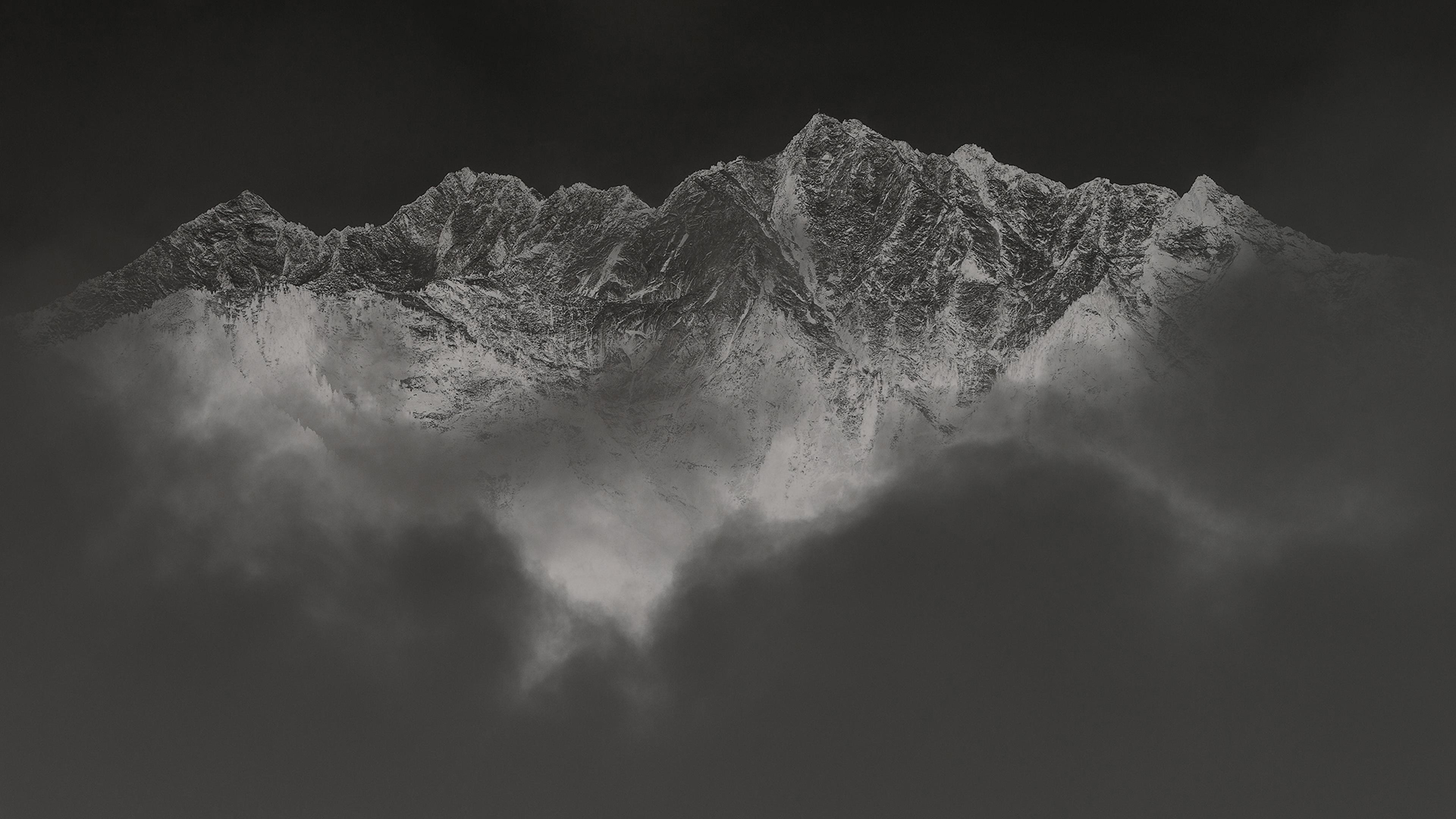 Clouds Mountains Nature Inverted Monochrome 1920x1080