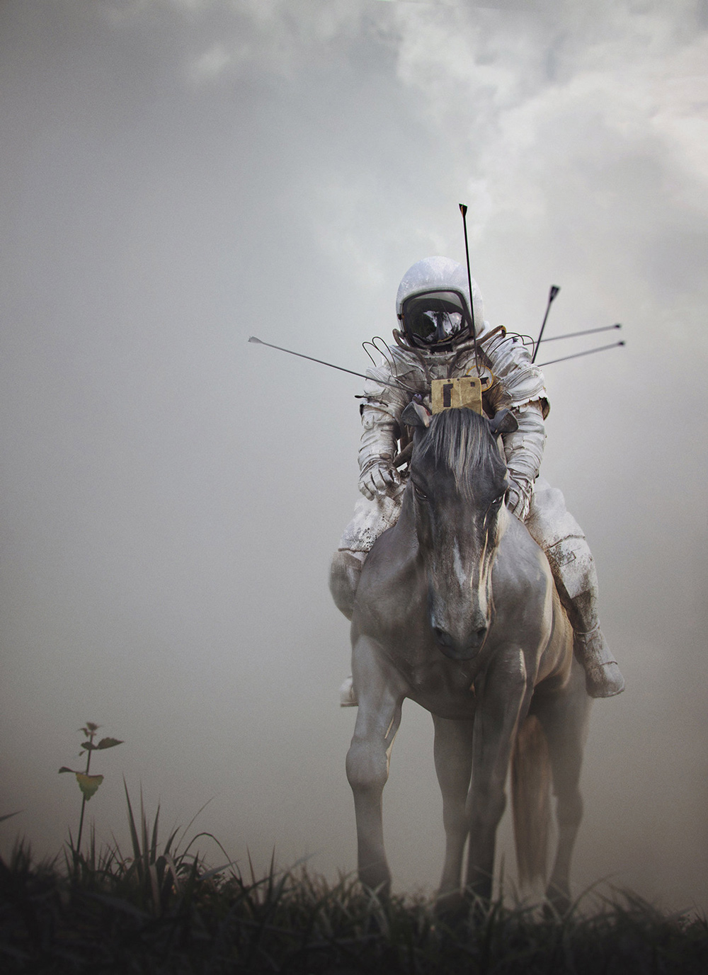 Artwork Digital Art Fantasy Art Jie Ma Portrait Display Astronaut Horse Horse Riding Spacesuit Arrow 1000x1377